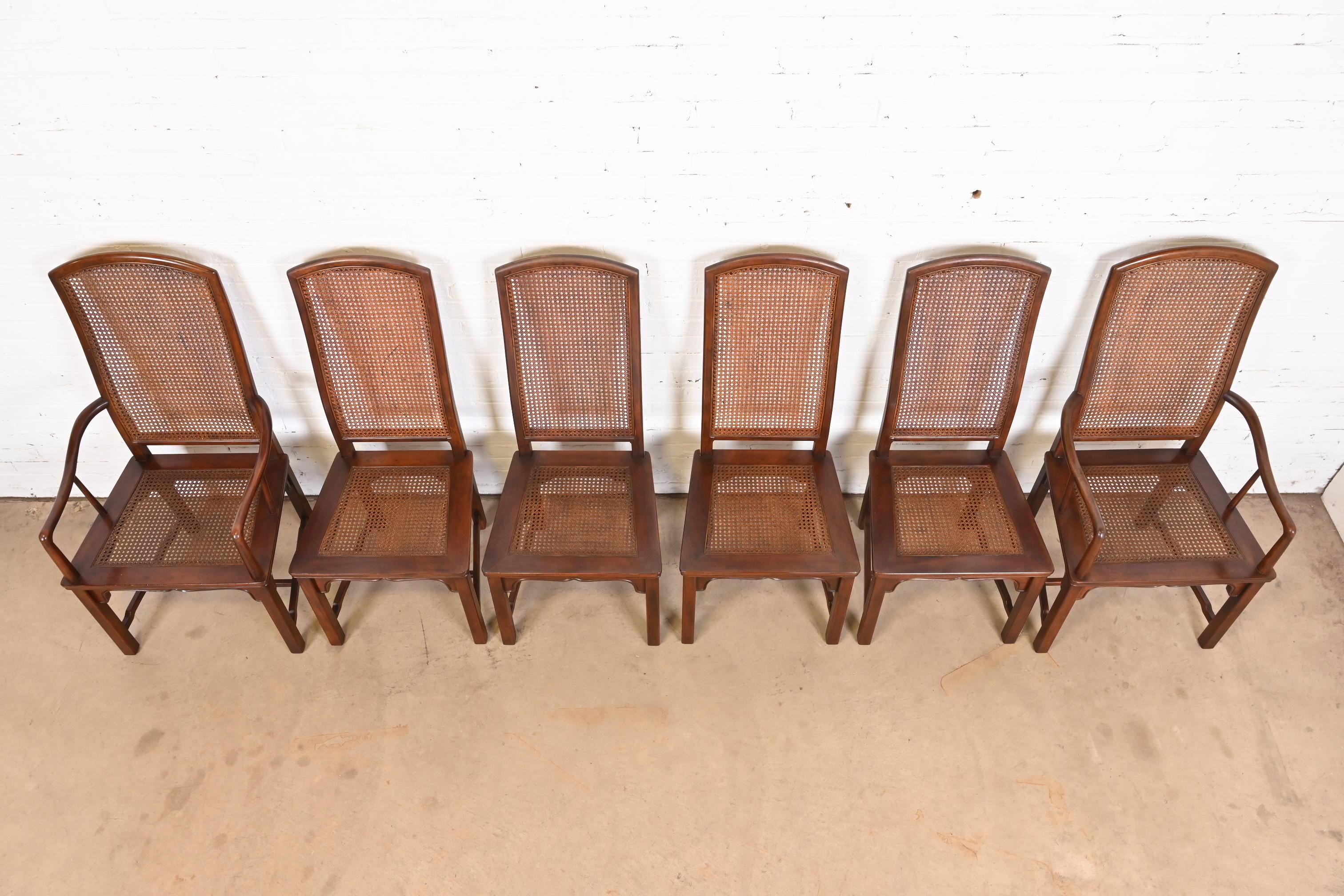 Henredon Hollywood Regency Chinoiserie Sculpted Mahogany Dining Chairs, Set of 6 For Sale 5