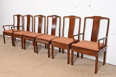 Henredon Hollywood Regency Chinoiserie Sculpted Mahogany Dining Chairs, Set of 6