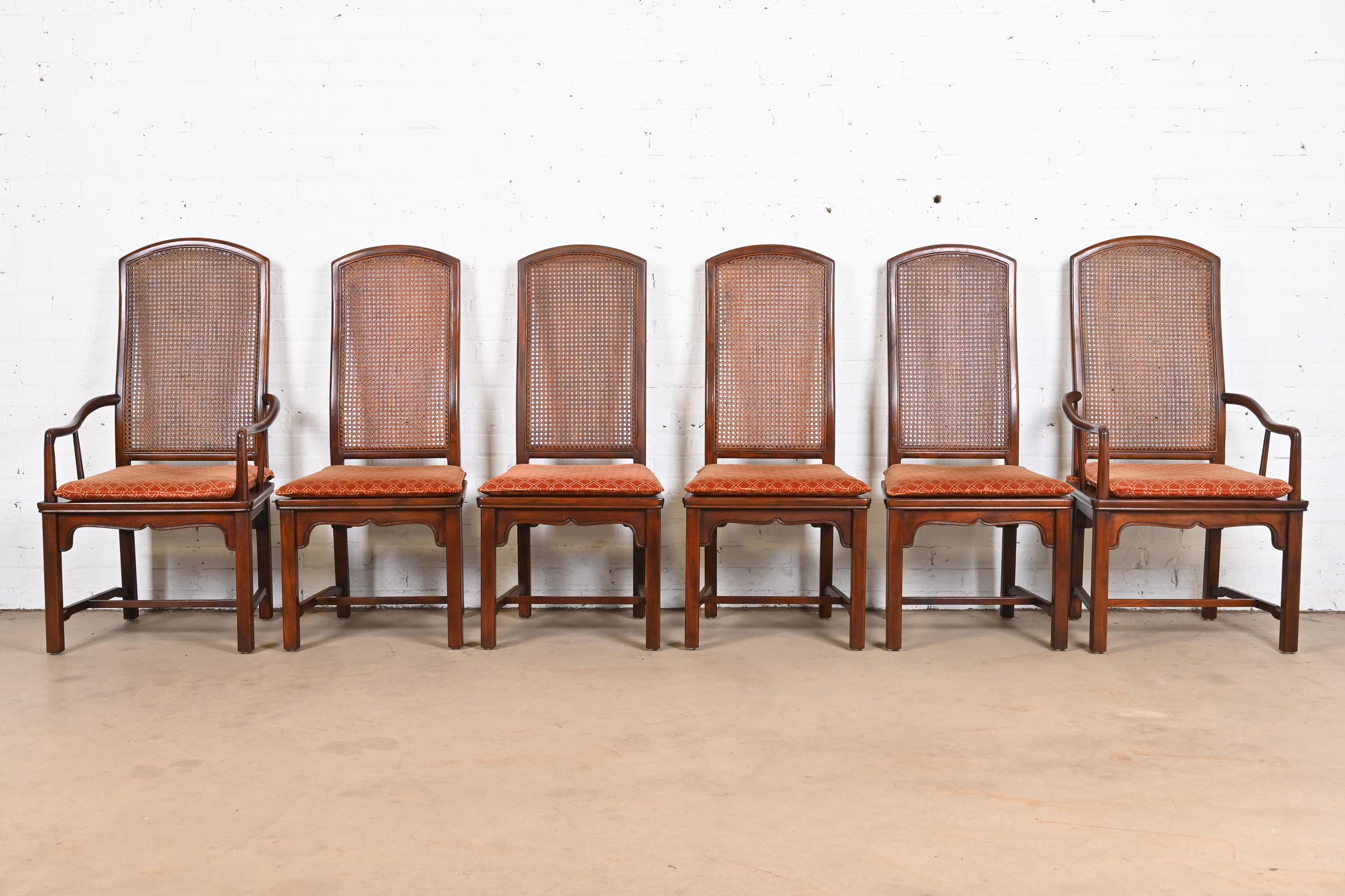 Mid-Century Modern Henredon Hollywood Regency Chinoiserie Sculpted Mahogany Dining Chairs, Set of 6 For Sale