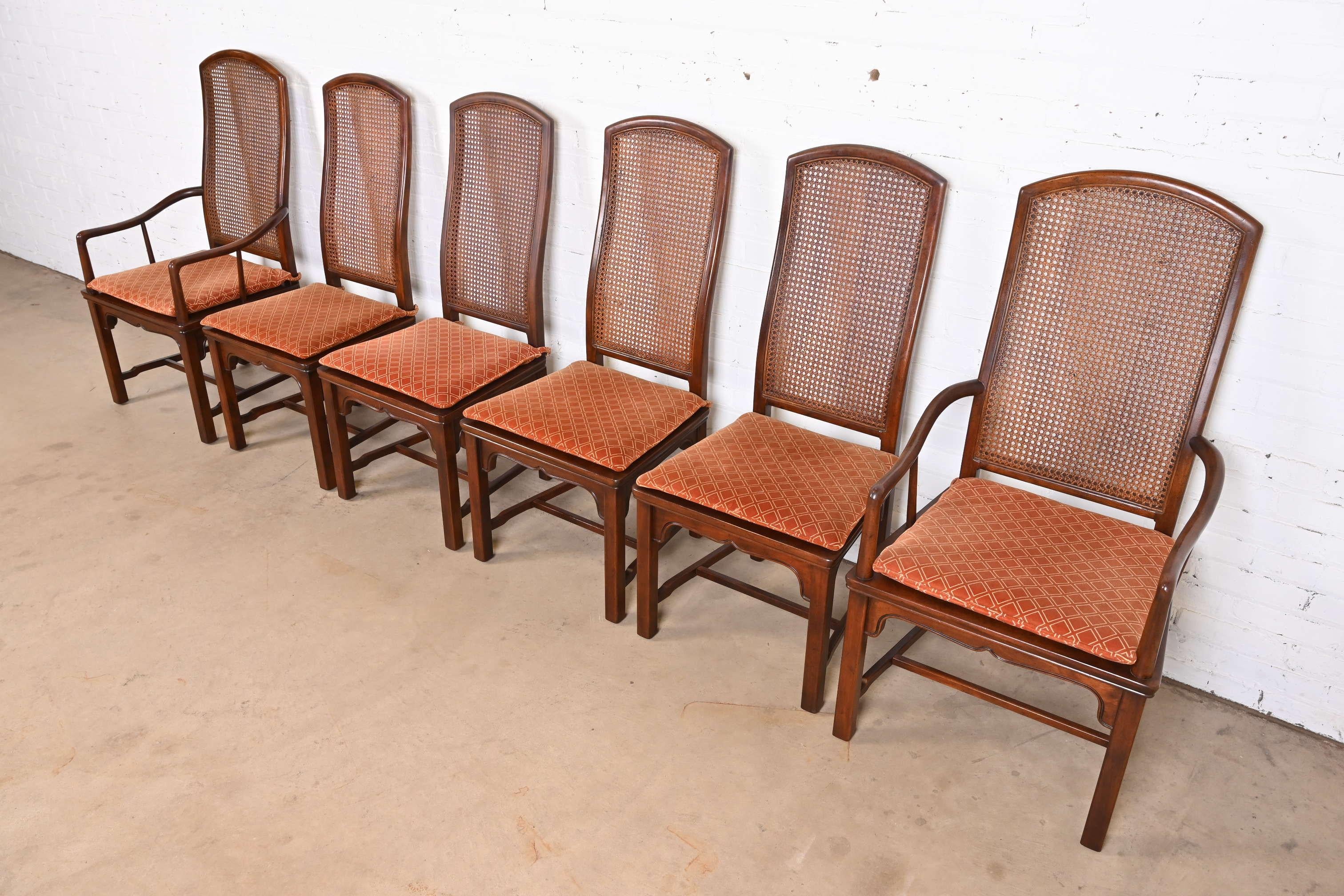 Chaises de salle à manger Henredon Hollywood Regency Chinoiserie sculptées en acajou, lot de 6 Bon état - En vente à South Bend, IN