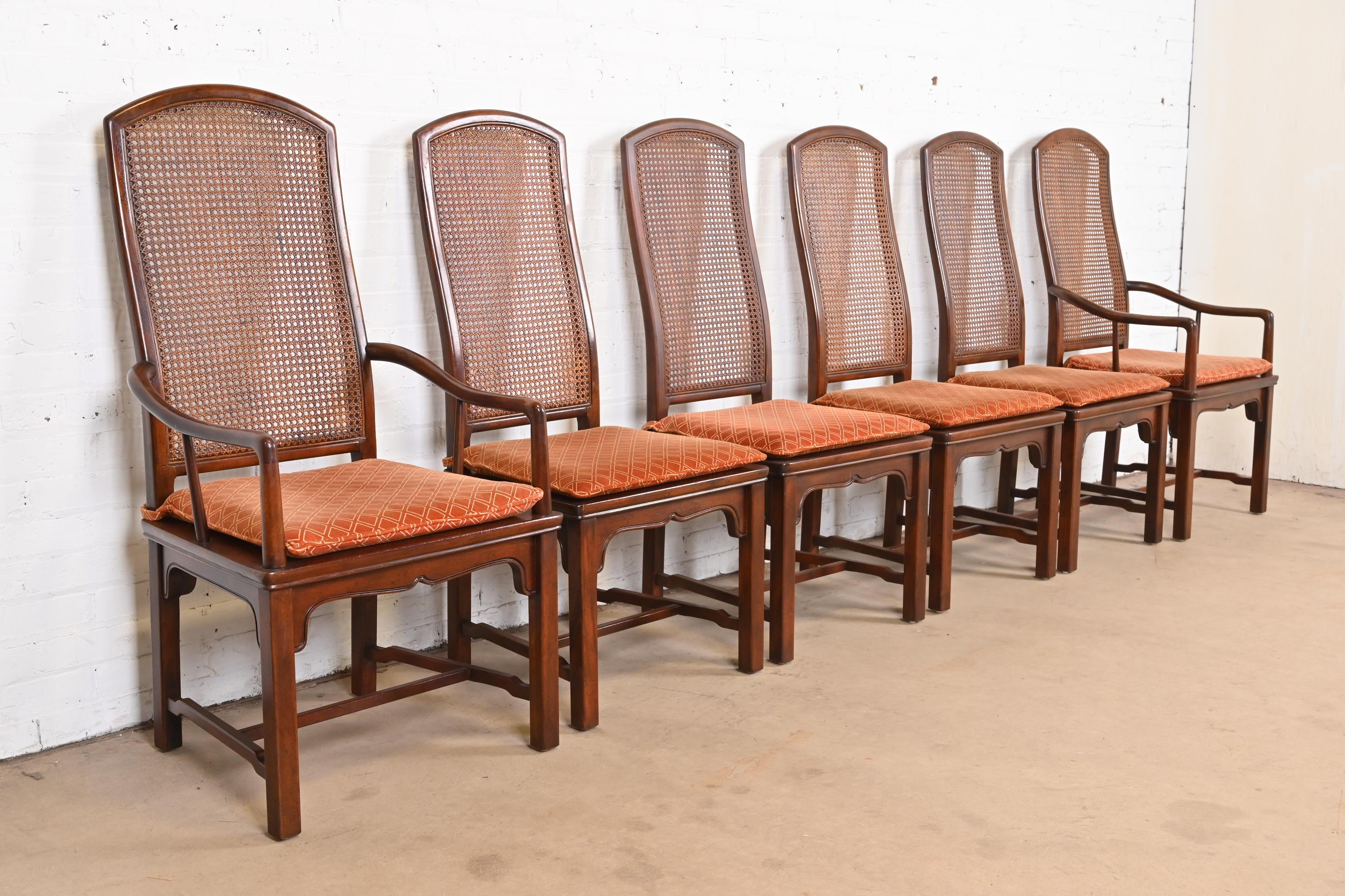 Late 20th Century Henredon Hollywood Regency Chinoiserie Sculpted Mahogany Dining Chairs, Set of 6 For Sale