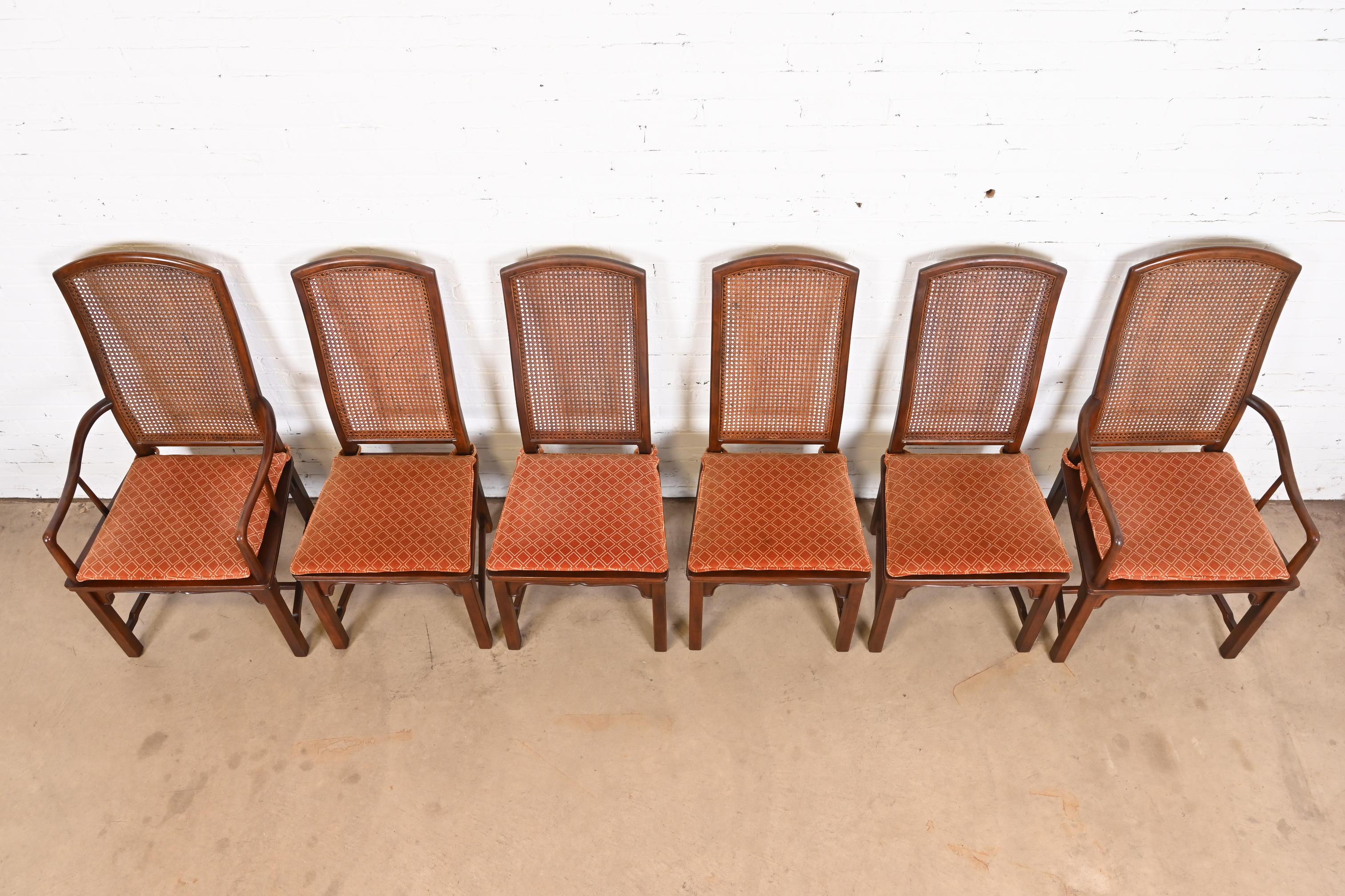 Henredon Hollywood Regency Chinoiserie Sculpted Mahogany Dining Chairs, Set of 6 For Sale 1