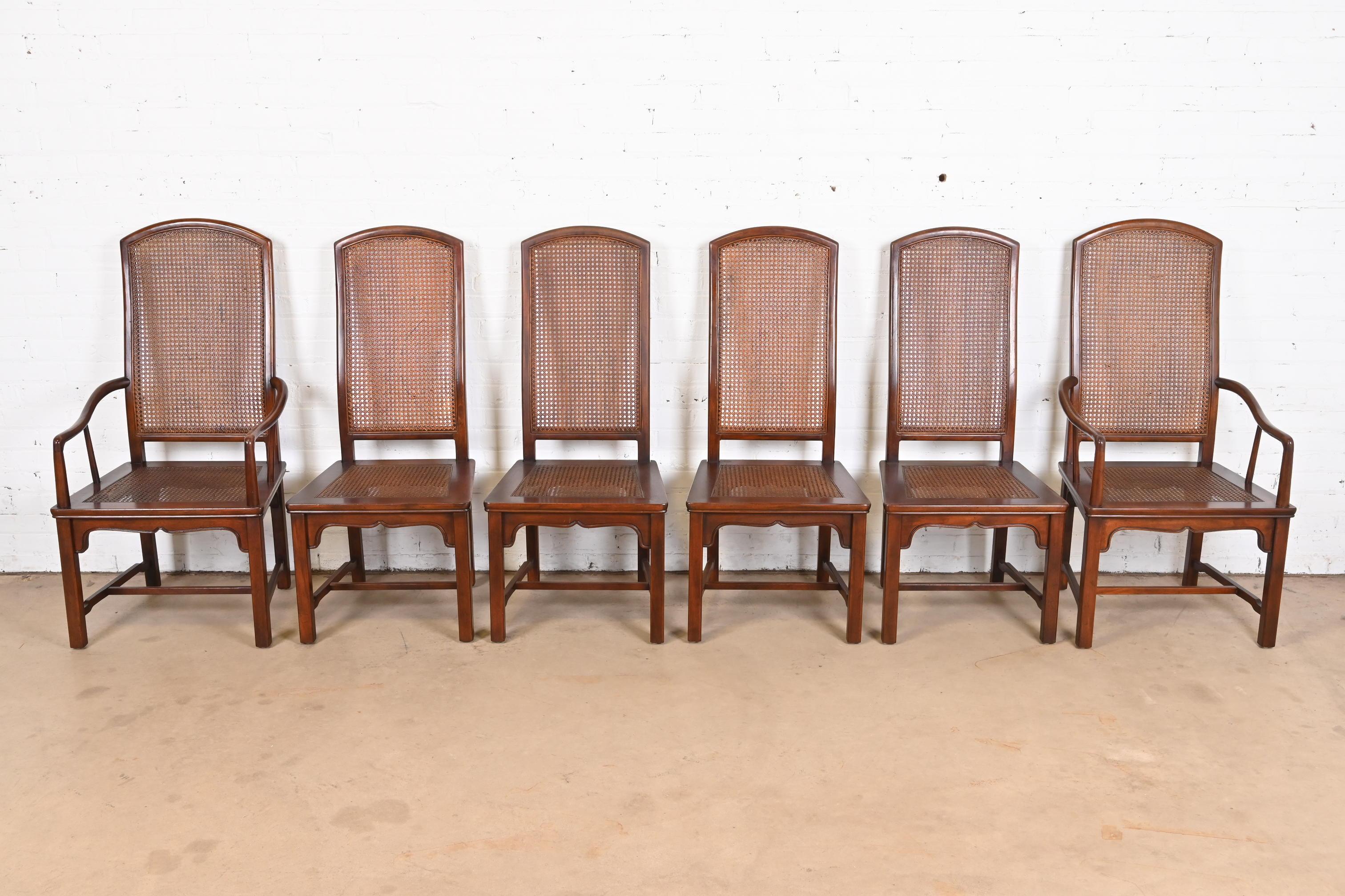 Henredon Hollywood Regency Chinoiserie Sculpted Mahogany Dining Chairs, Set of 6 For Sale 2
