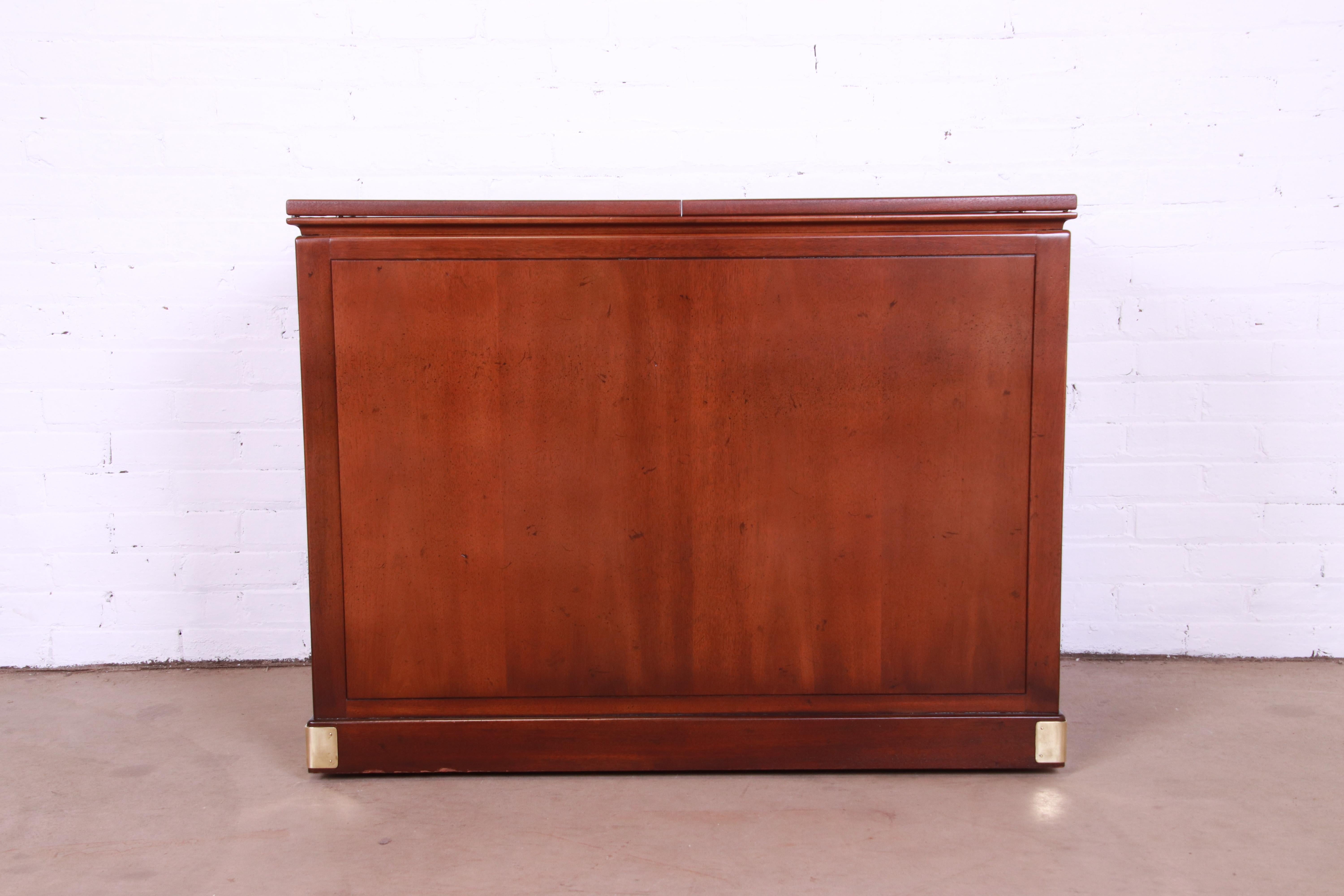 Henredon Hollywood Regency Chinoiserie Walnut and Brass Rolling Bar Cabinet 12