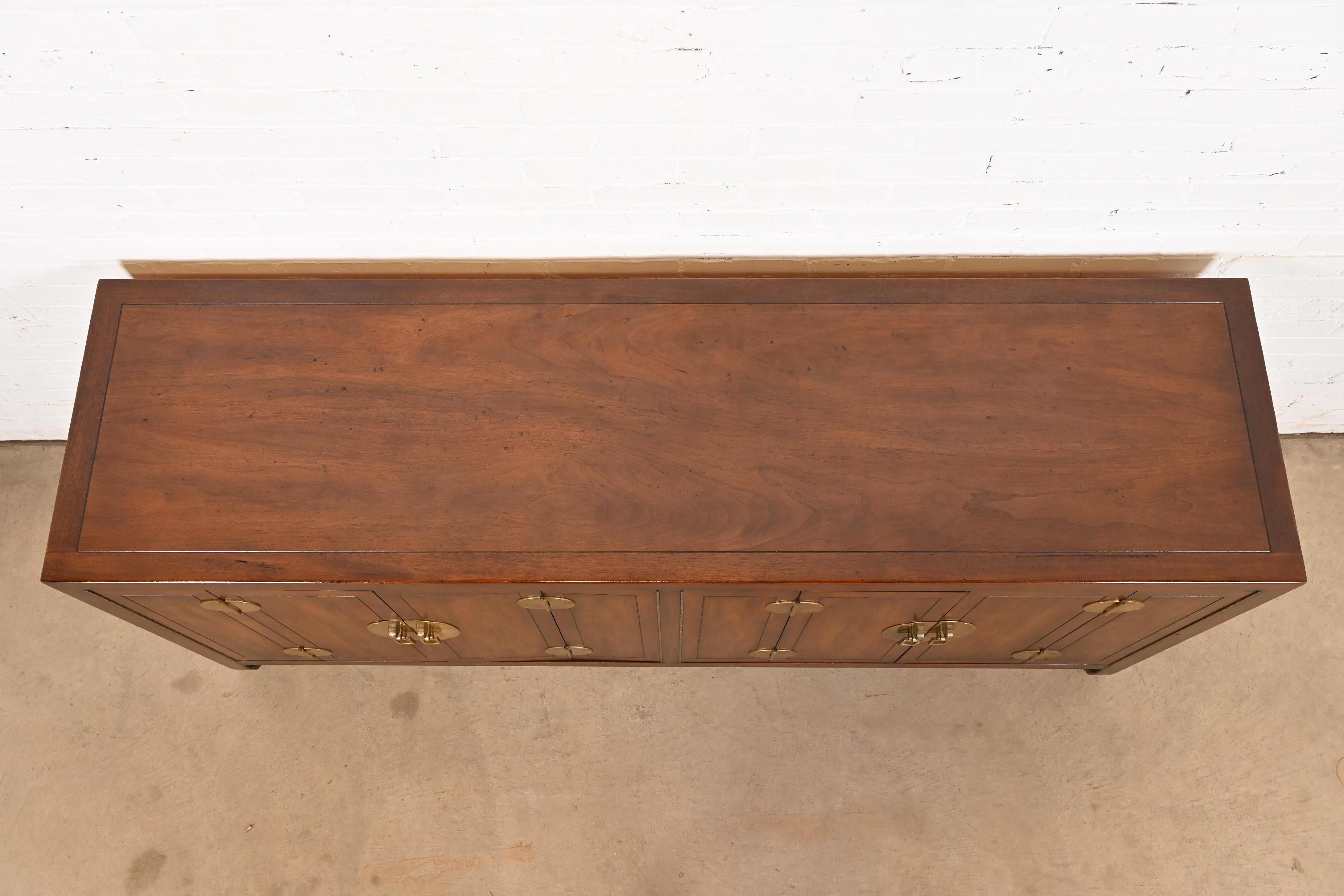 Henredon Hollywood Regency Chinoiserie Walnut and Brass Sideboard Credenza For Sale 5