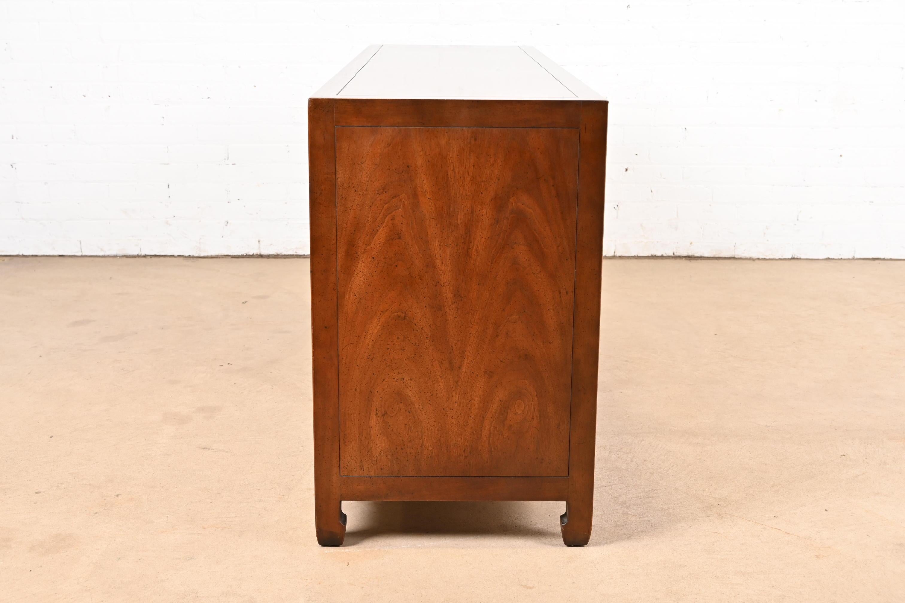 Henredon Hollywood Regency Chinoiserie Walnut and Brass Sideboard Credenza For Sale 6
