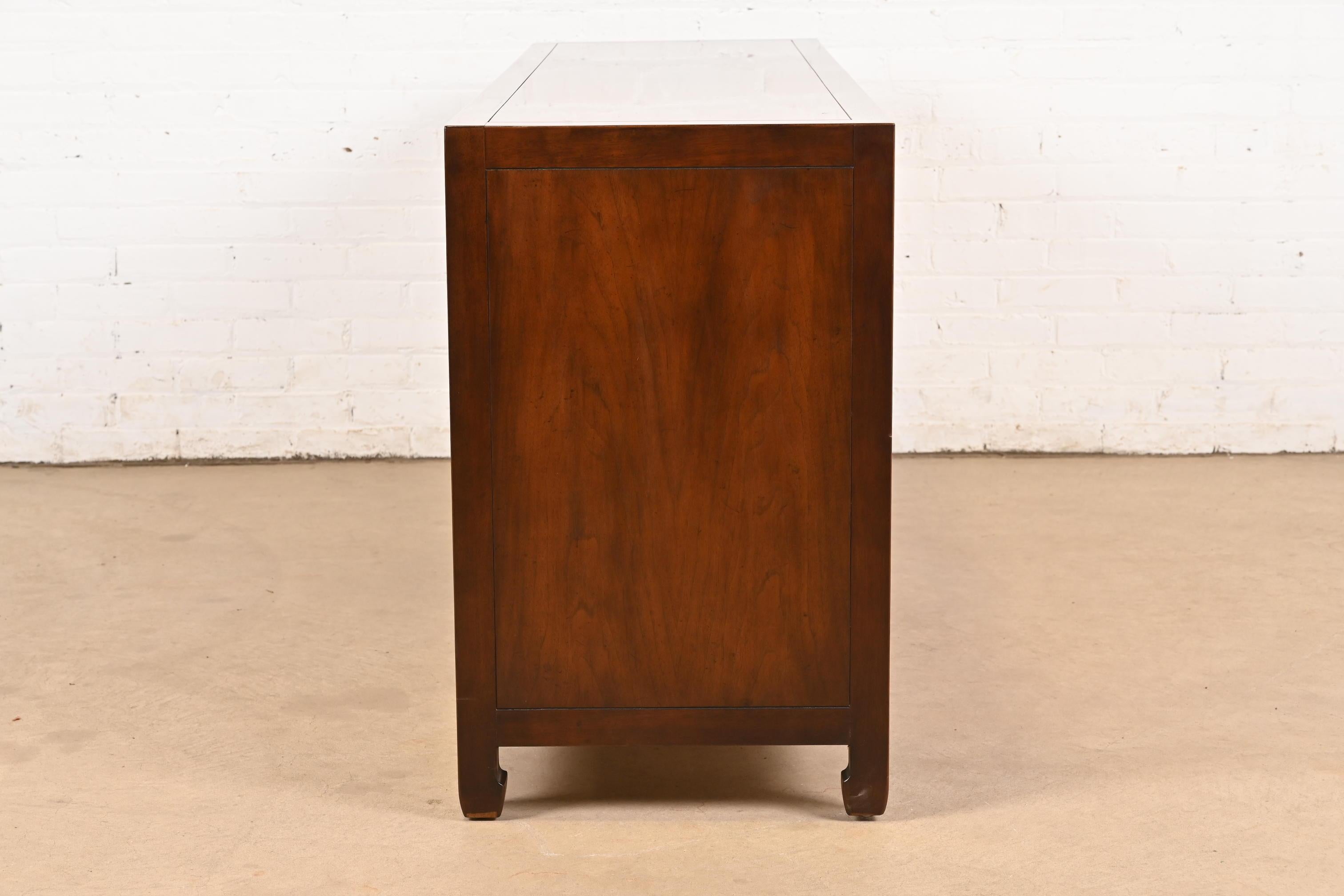Henredon Hollywood Regency Chinoiserie Walnut and Brass Sideboard Credenza For Sale 6