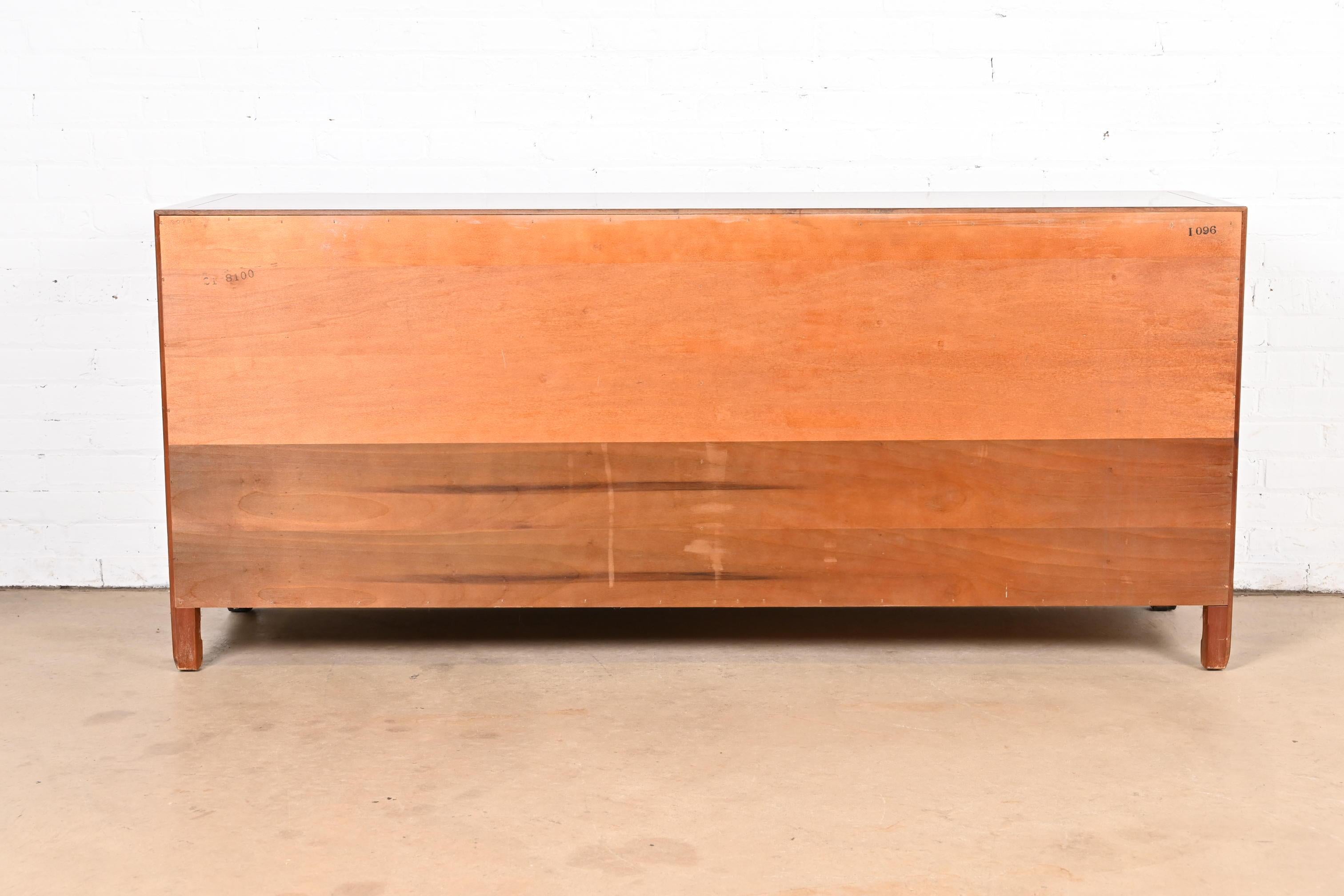 Henredon Hollywood Regency Chinoiserie Walnut and Brass Sideboard Credenza For Sale 7