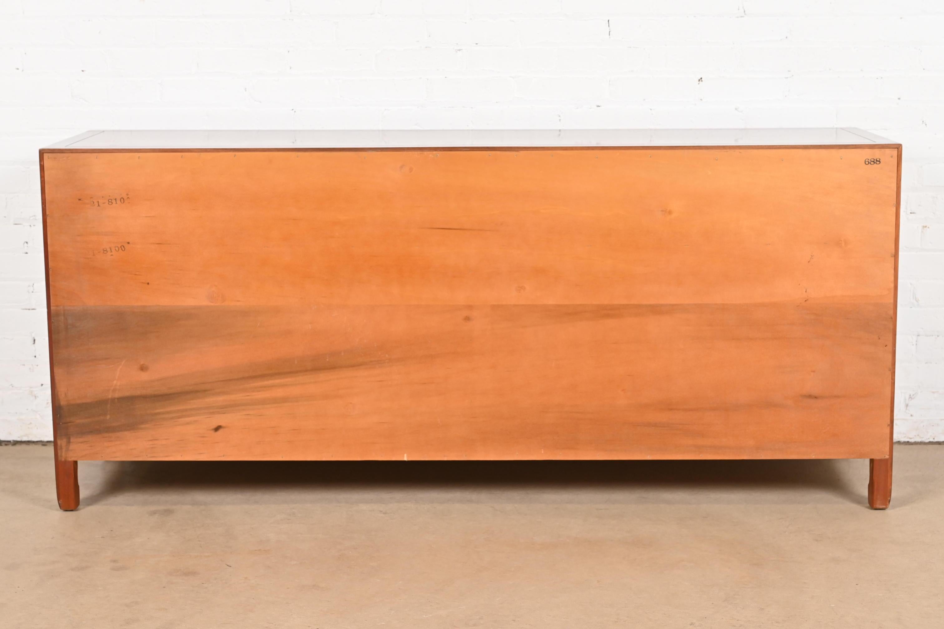 Henredon Hollywood Regency Chinoiserie Walnut and Brass Sideboard Credenza For Sale 7