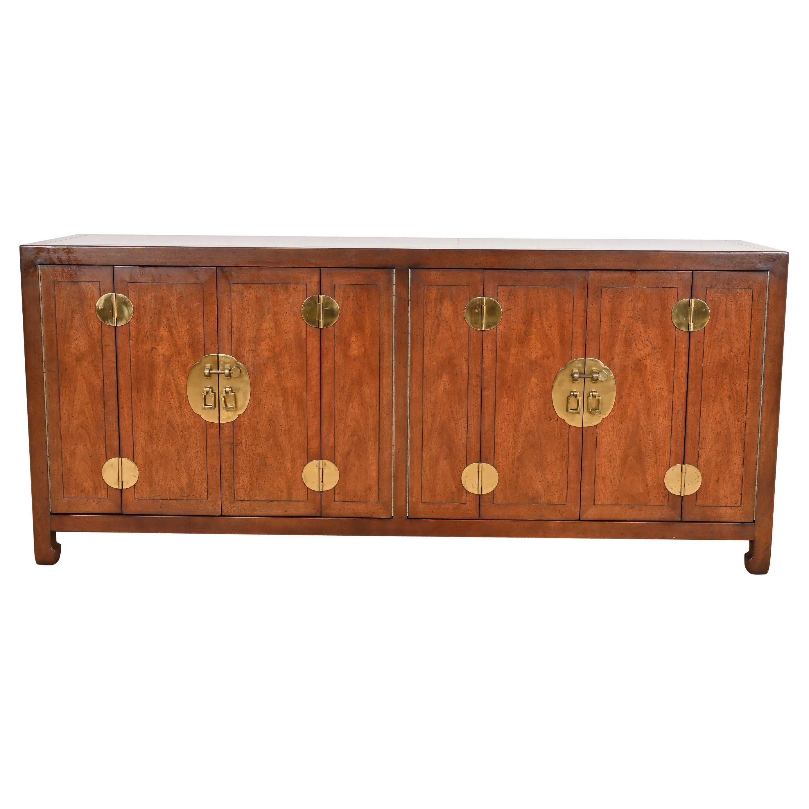 Credenza Henredon Hollywood Regency Chinoiserie in legno di noce e ottone