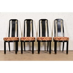 Henredon Hollywood Regency Chinoiserie Walnut Dining Chairs, Set of Four