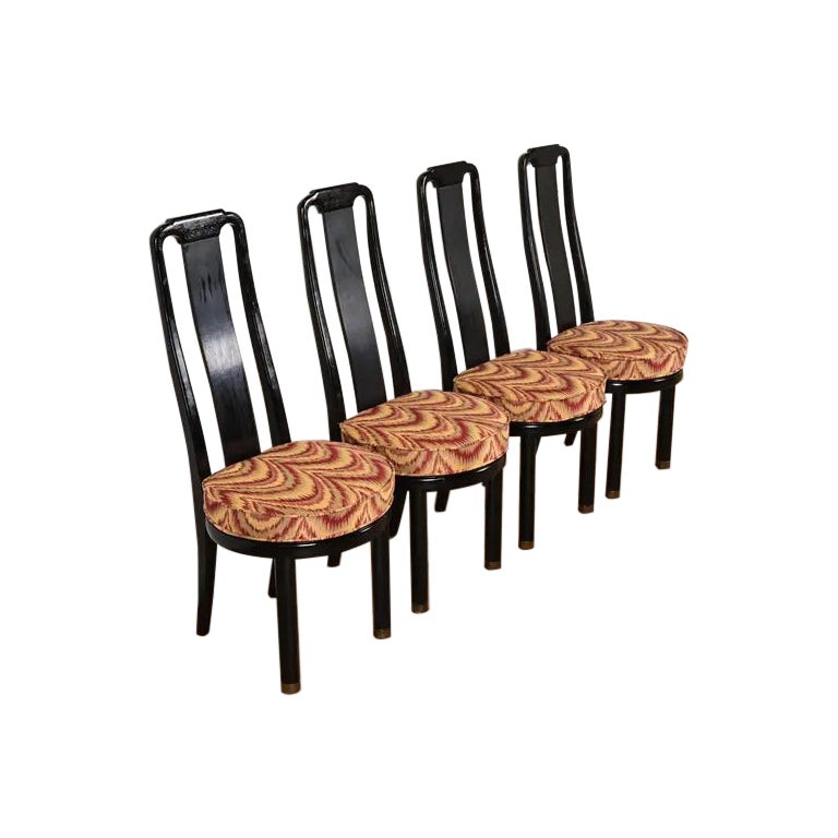 Henredon Hollywood Regency Chinoiserie Walnut Dining Chairs, Set of Four For Sale