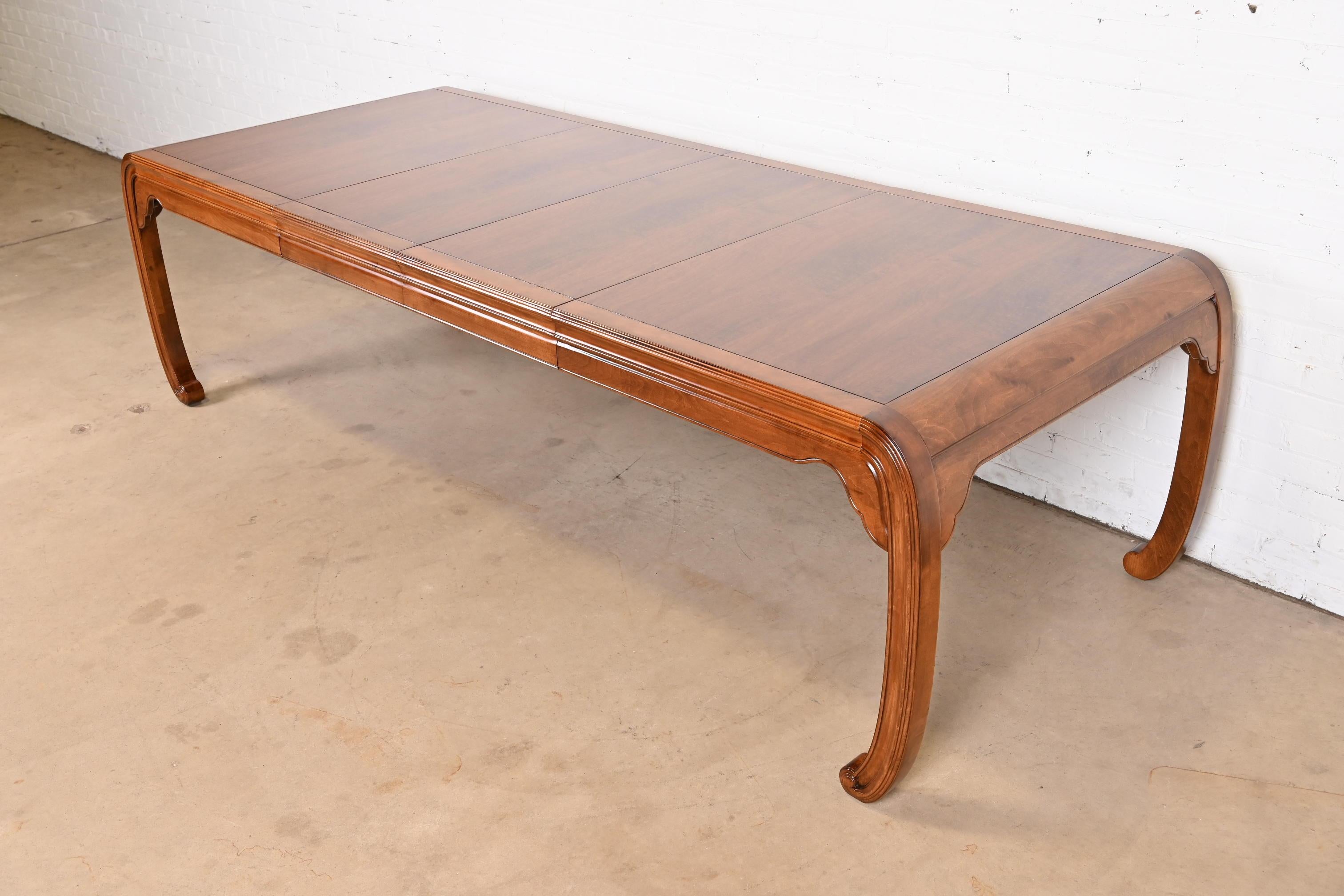 American Henredon Hollywood Regency Chinoiserie Walnut Dining Table, Newly Refinished For Sale