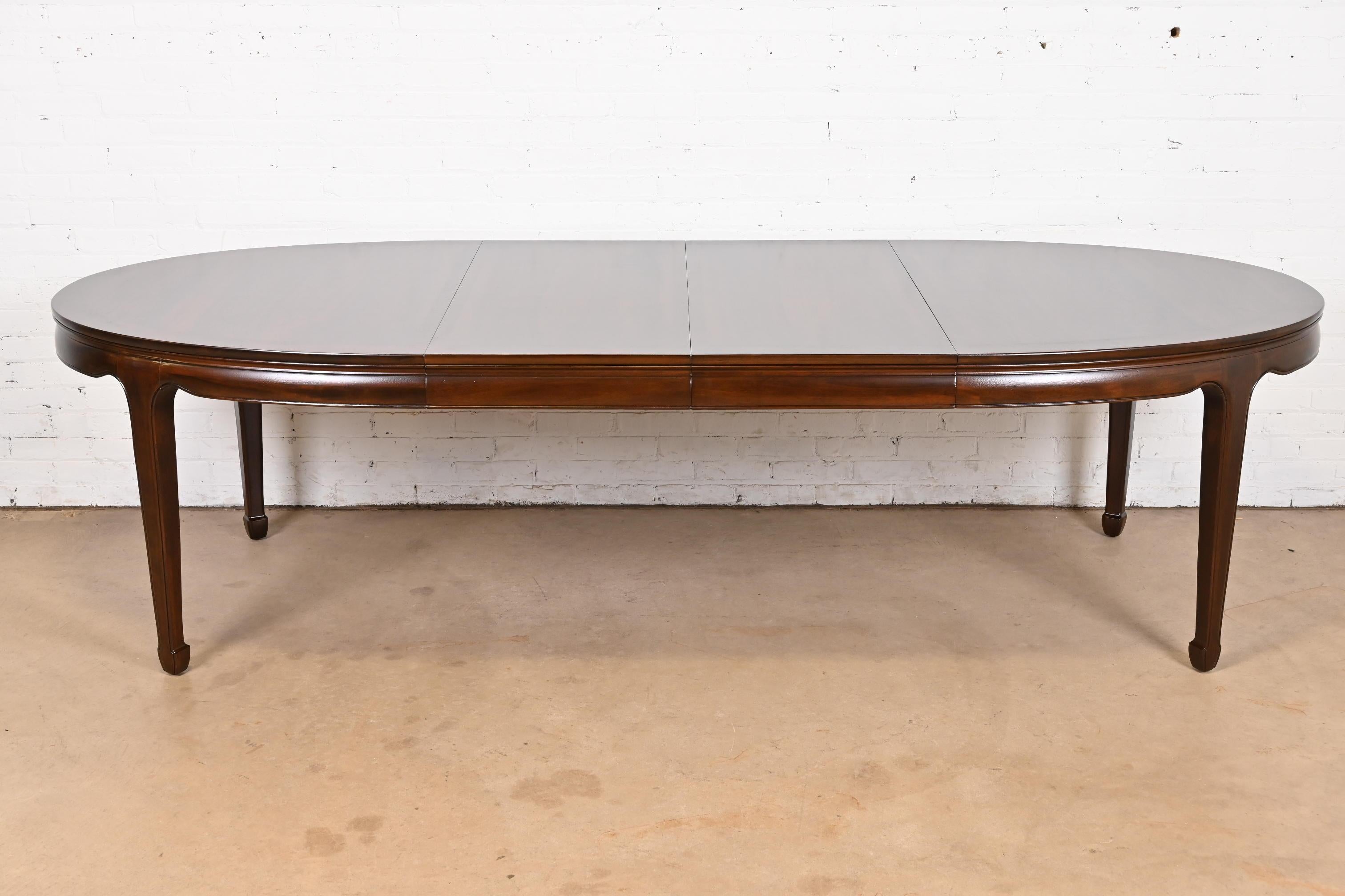 American Henredon Hollywood Regency Chinoiserie Walnut Extension Dining Table, Refinished