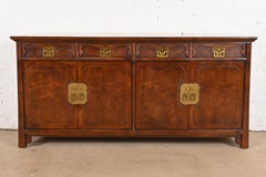 Henredon Hollywood Regency Chinoiserie Walnut Sideboard Credenza, Circa 1970s