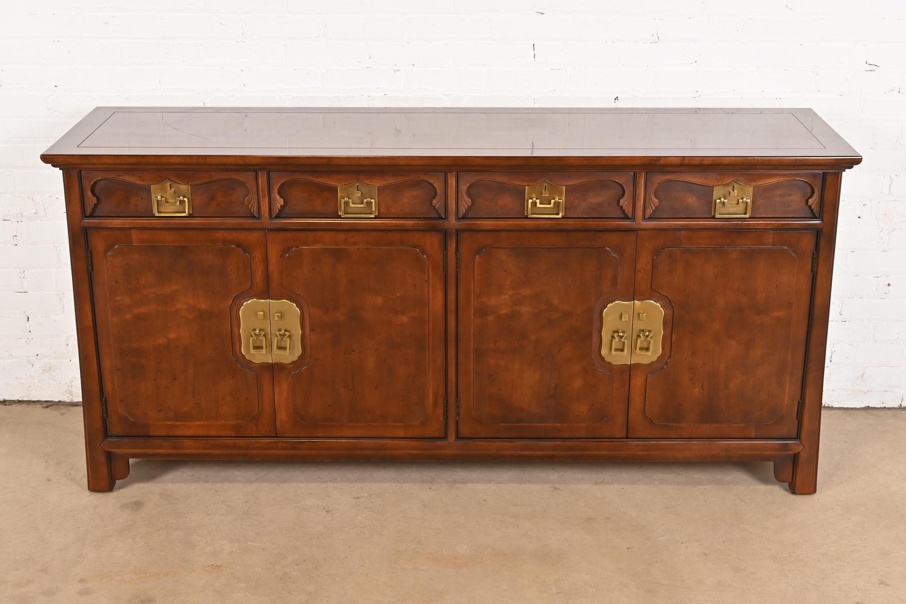 American Henredon Hollywood Regency Chinoiserie Walnut Sideboard Credenza, Circa 1970s For Sale