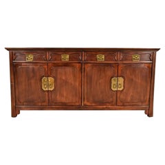 Henredon Hollywood Regency Chinoiserie Walnut Sideboard Credenza, Circa 1970s
