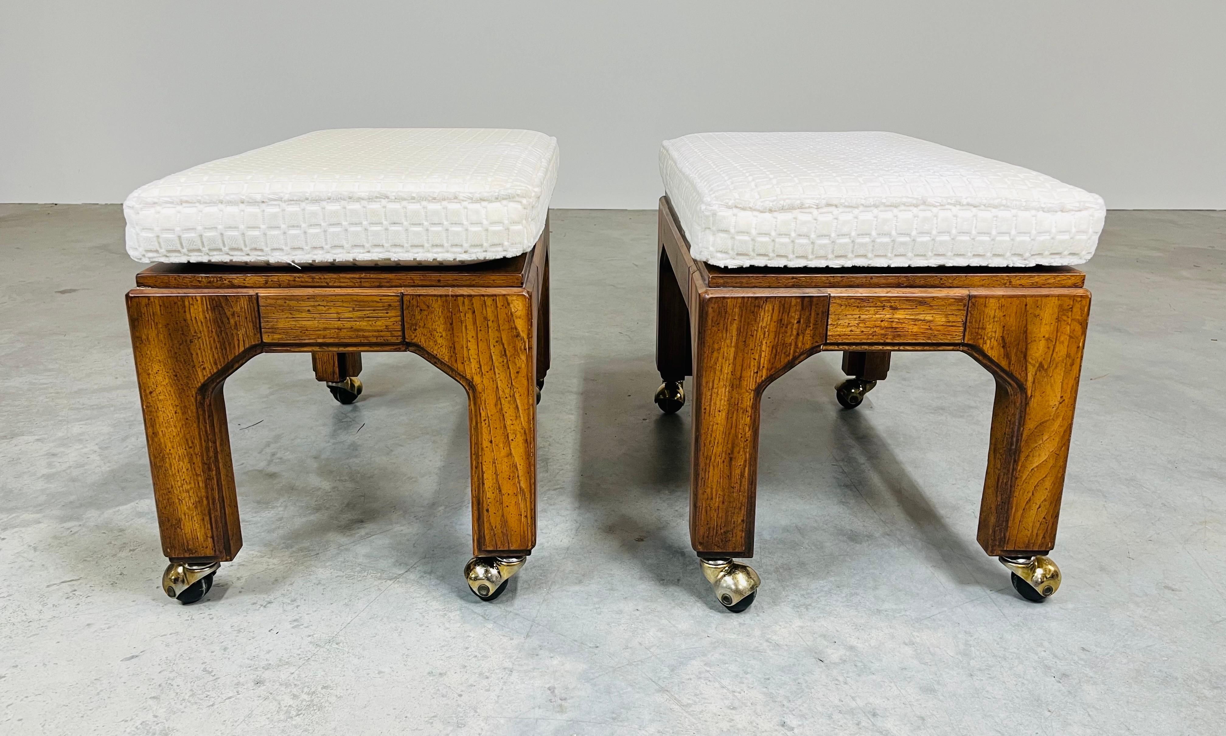 American Henredon Hollywood Regency Mahogany Benches or Stools On Ball Casters Circa 1970