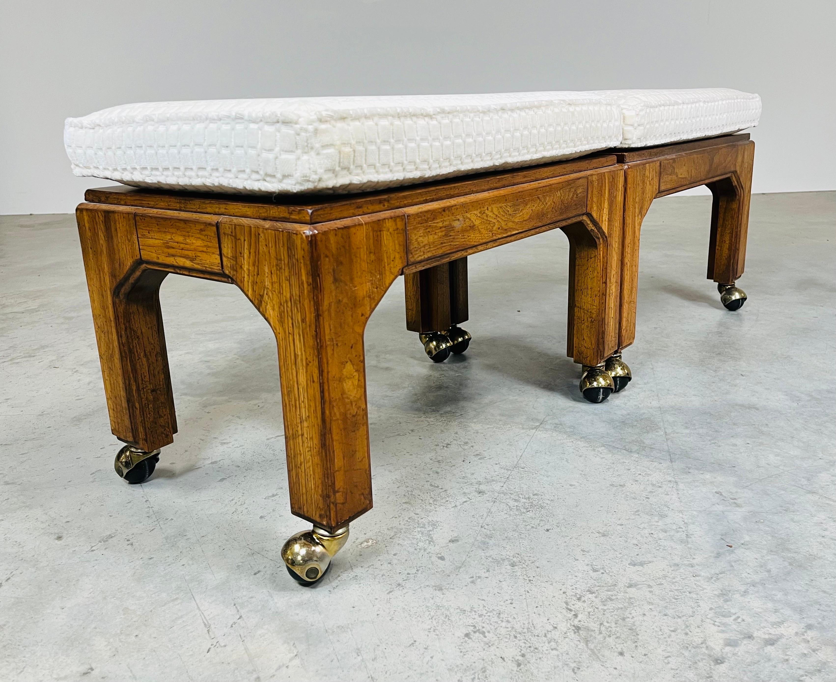 20th Century Henredon Hollywood Regency Mahogany Benches or Stools On Ball Casters Circa 1970
