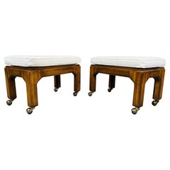 Henredon Hollywood Regency Mahogany Benches or Stools On Ball Casters Circa 1970