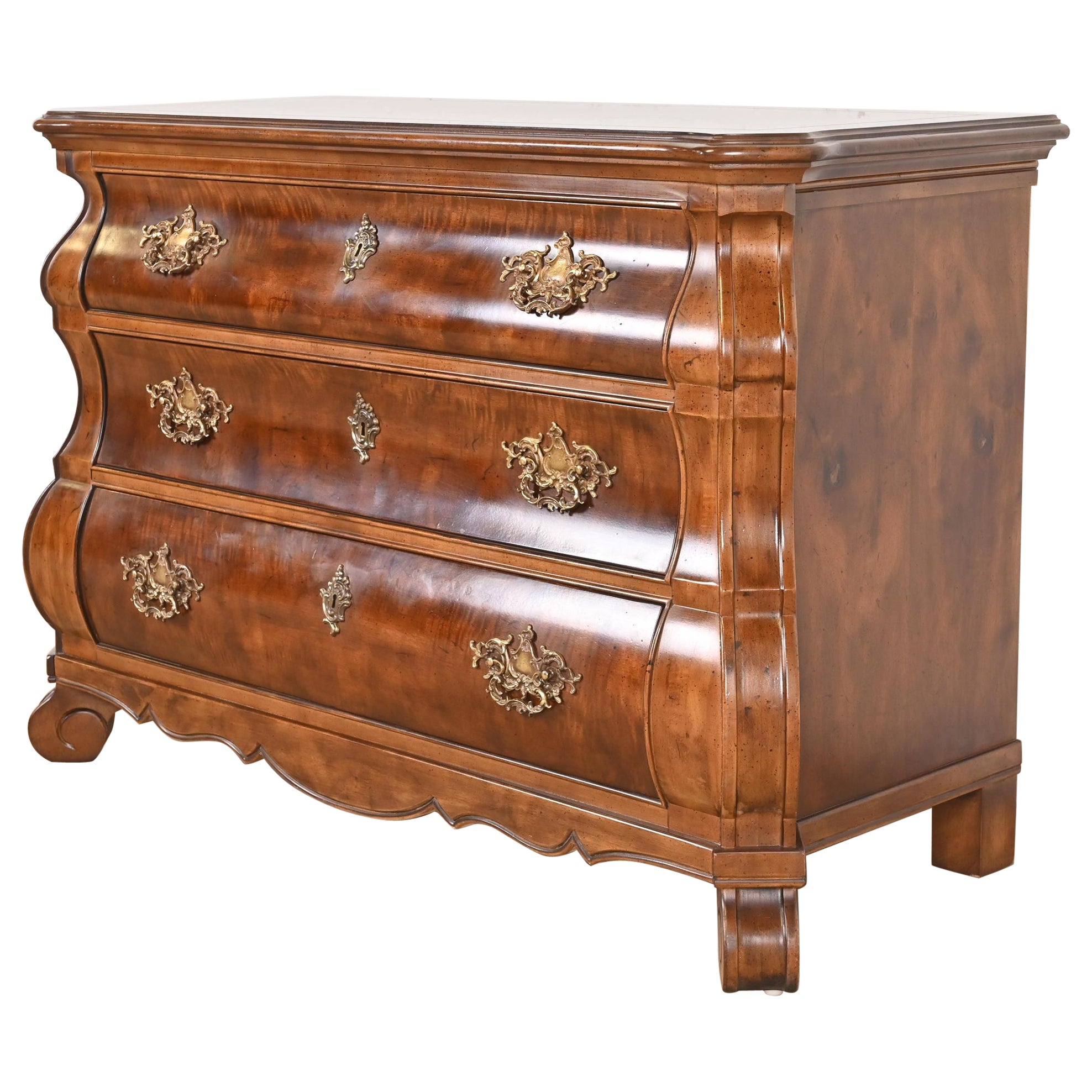 Henredon Italian Baroque Burled Mahogany Bombay Chest or Commode