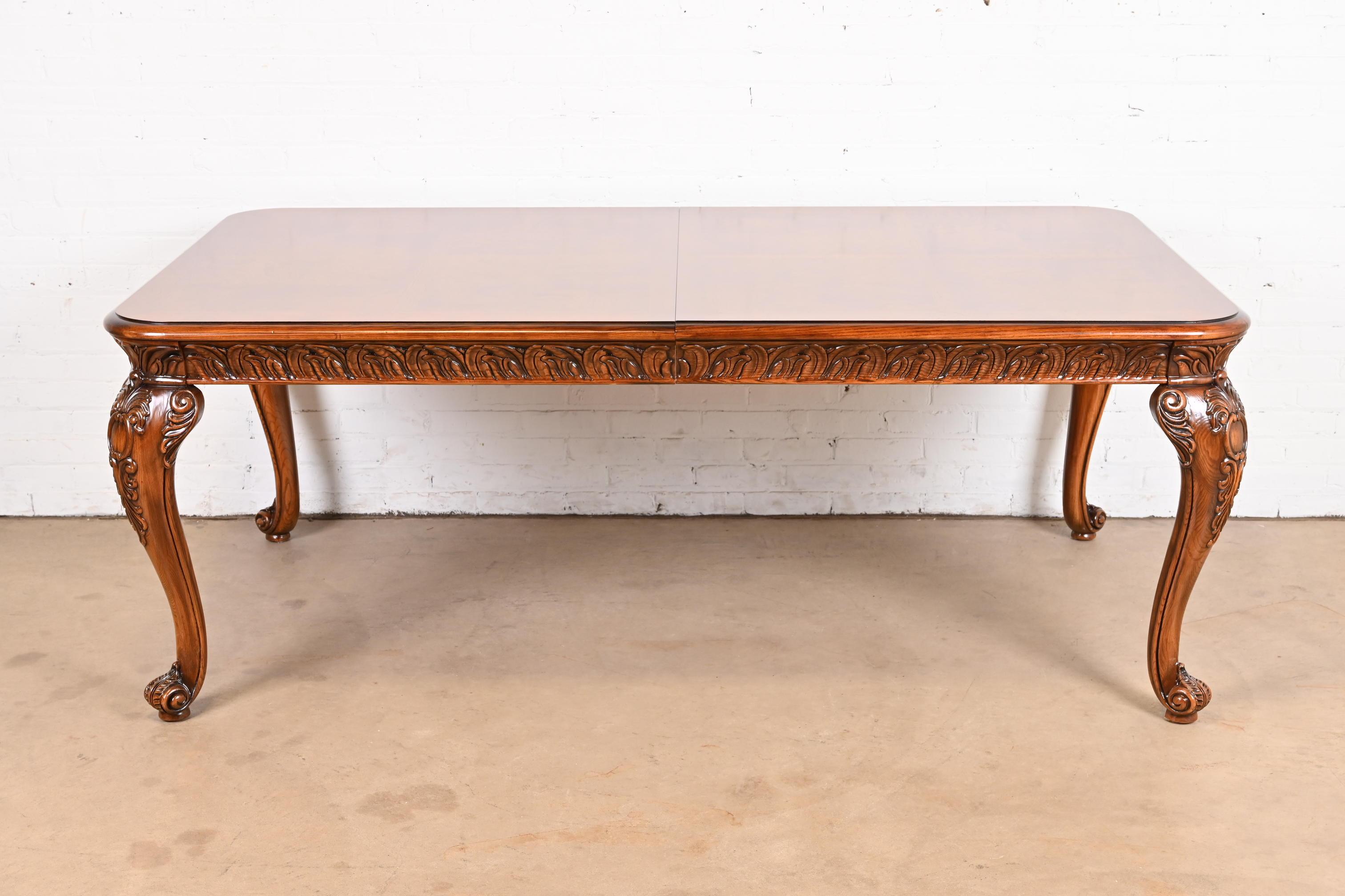 Henredon Italian Baroque Carved Oak and Burl Wood Dining Table, Newly Refinished For Sale 3