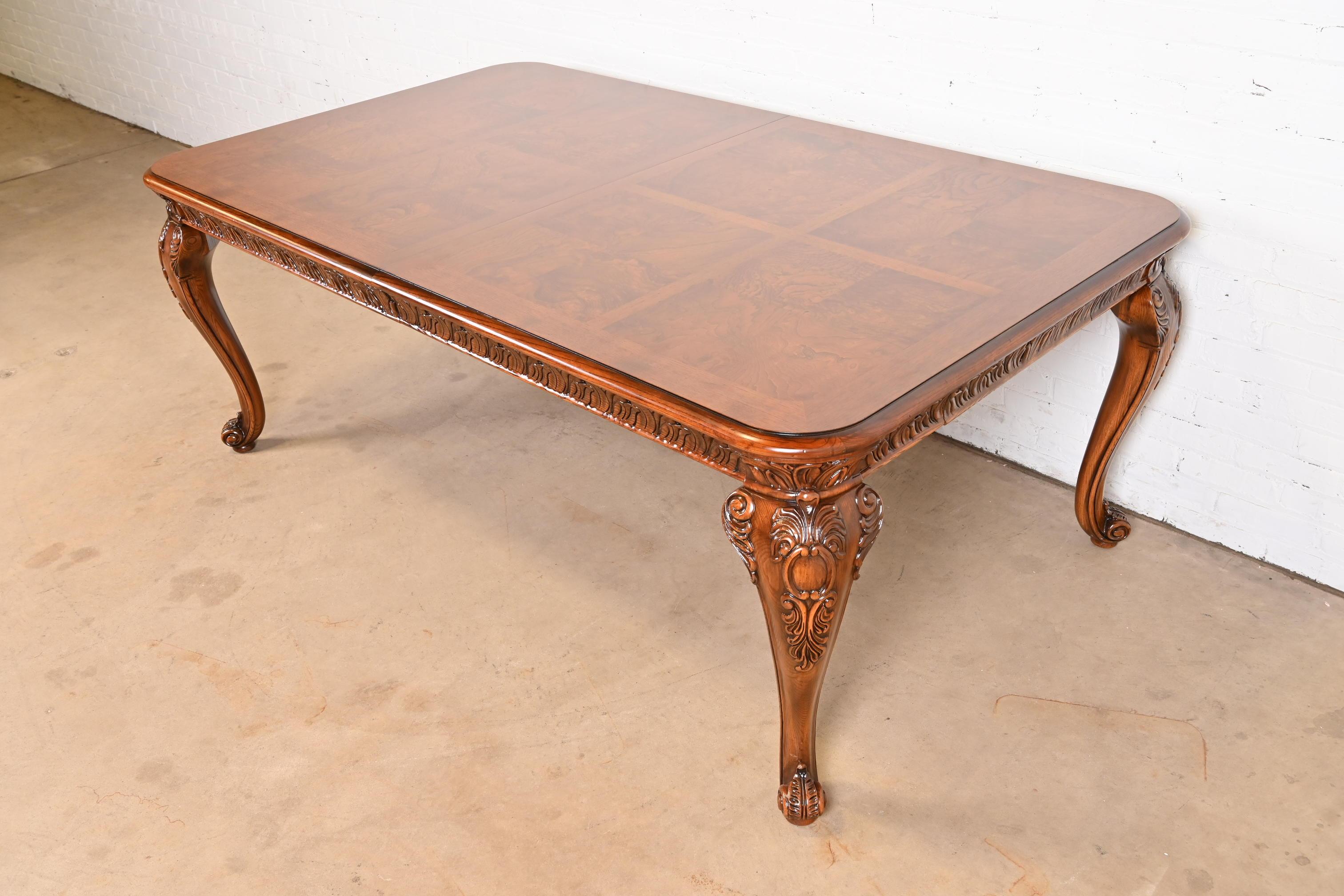 Henredon Italian Baroque Carved Oak and Burl Wood Dining Table, Newly Refinished For Sale 6