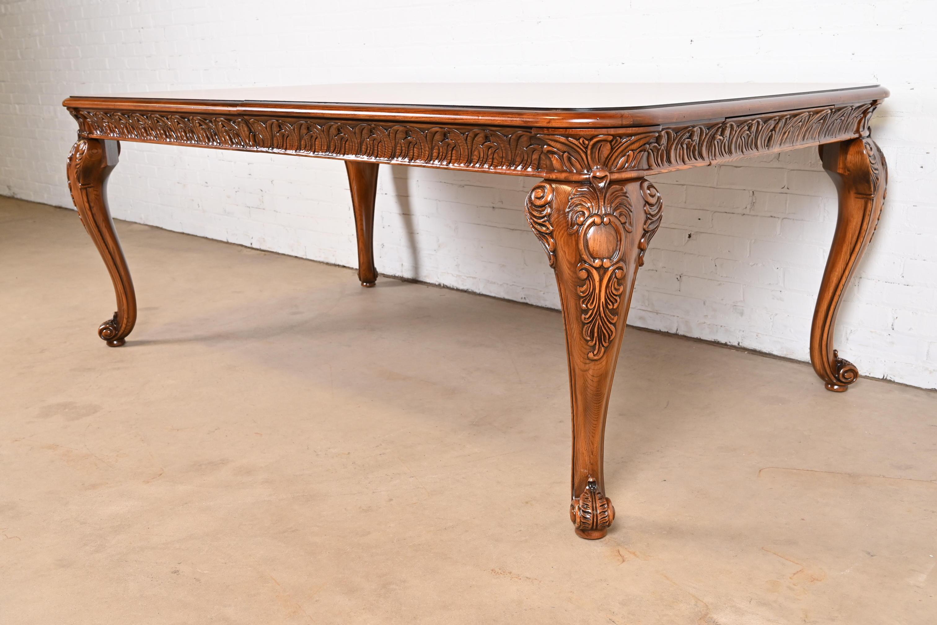 Henredon Italian Baroque Carved Oak and Burl Wood Dining Table, Newly Refinished For Sale 7
