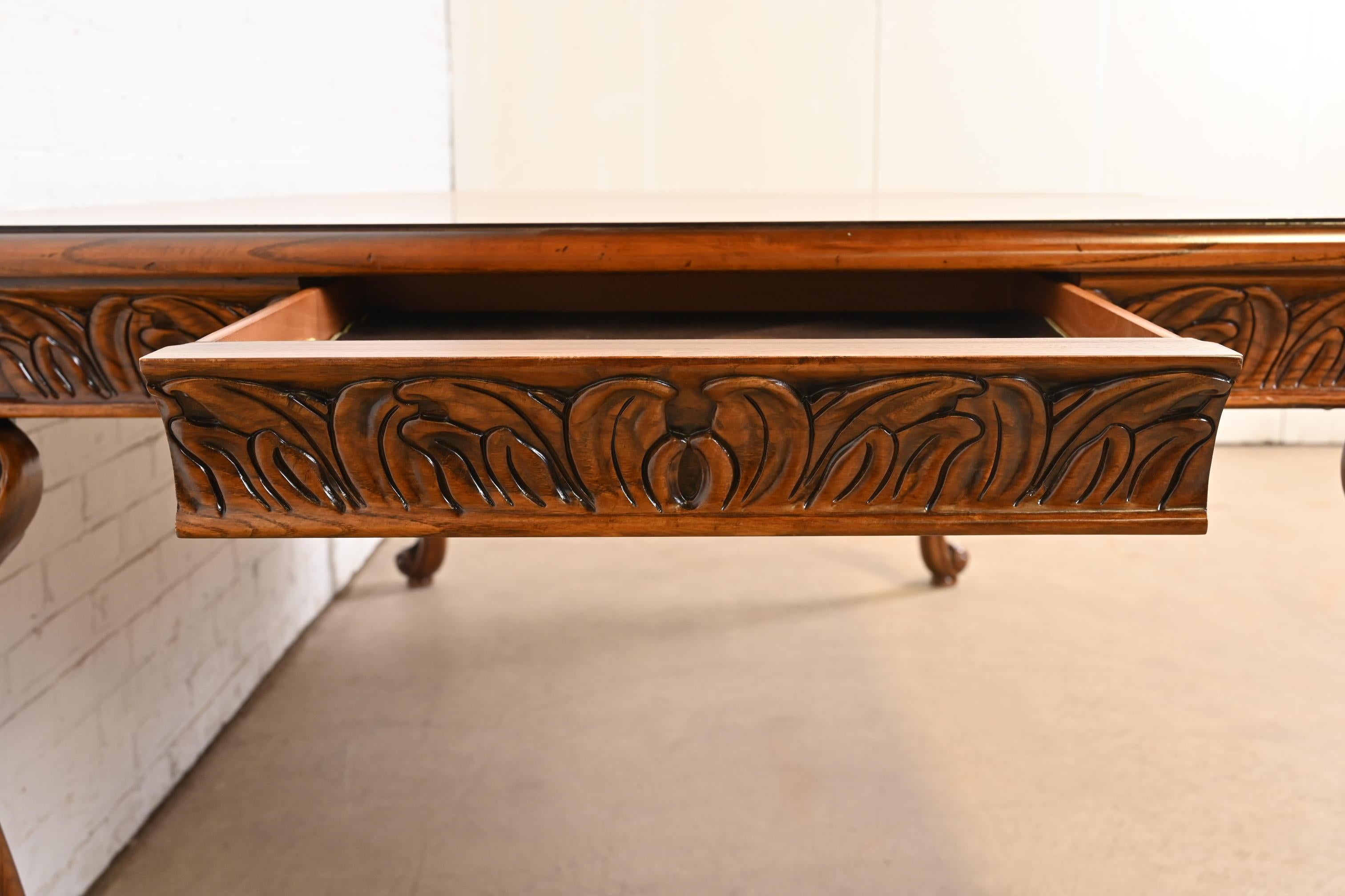 Henredon Italian Baroque Carved Oak and Burl Wood Dining Table, Newly Refinished For Sale 8