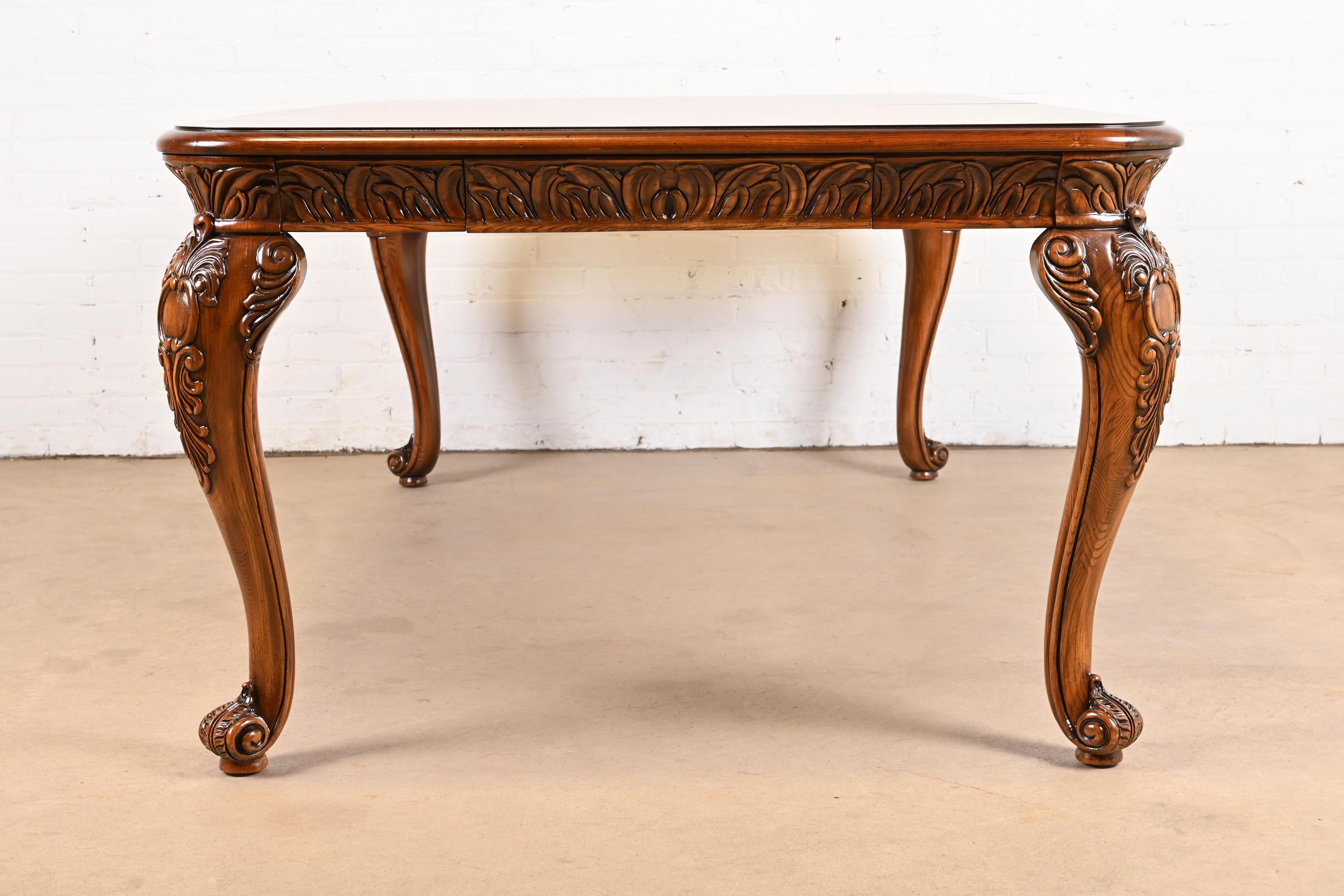 Henredon Italian Baroque Carved Oak and Burl Wood Dining Table, Newly Refinished For Sale 13