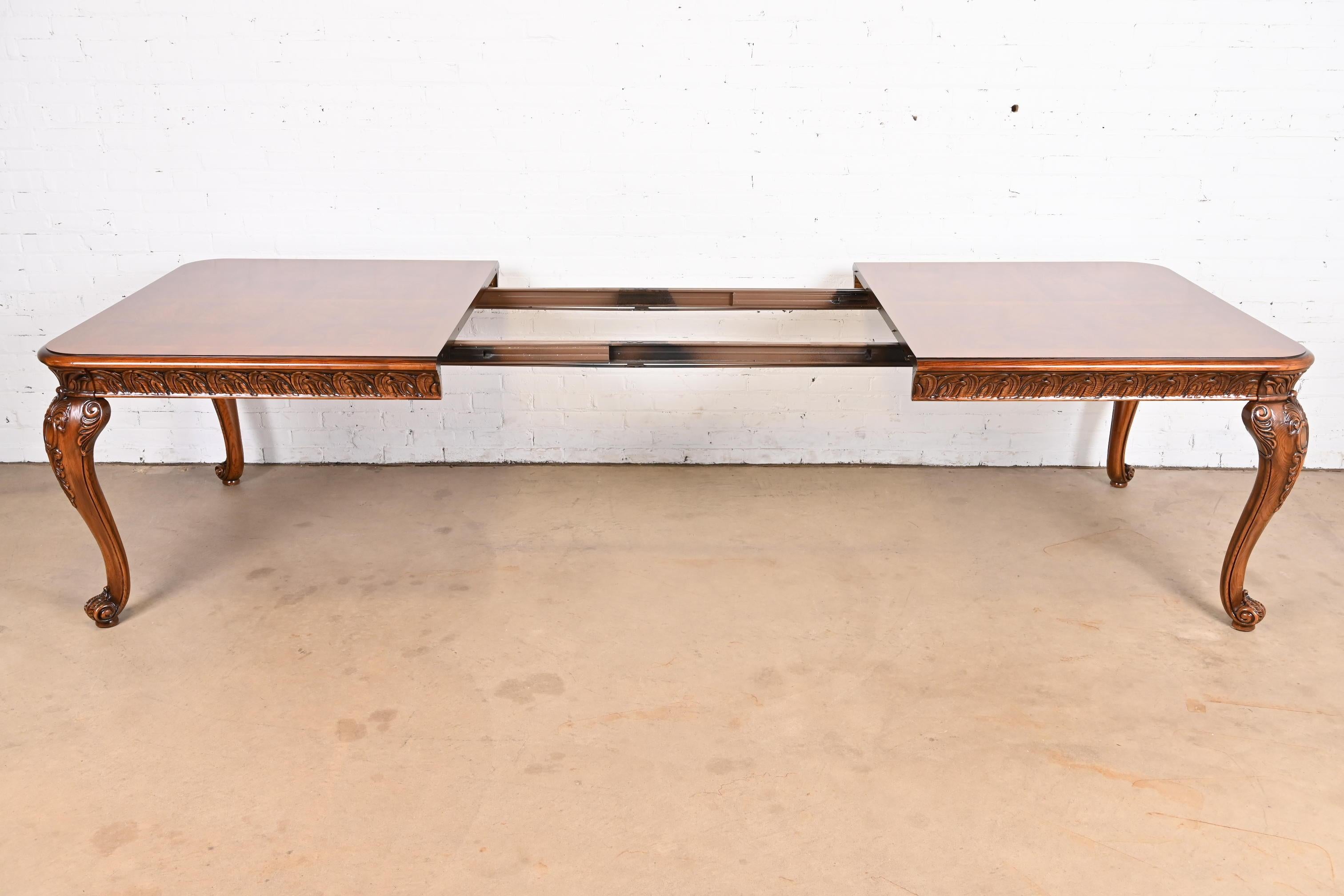 Henredon Italian Baroque Carved Oak and Burl Wood Dining Table, Newly Refinished For Sale 2
