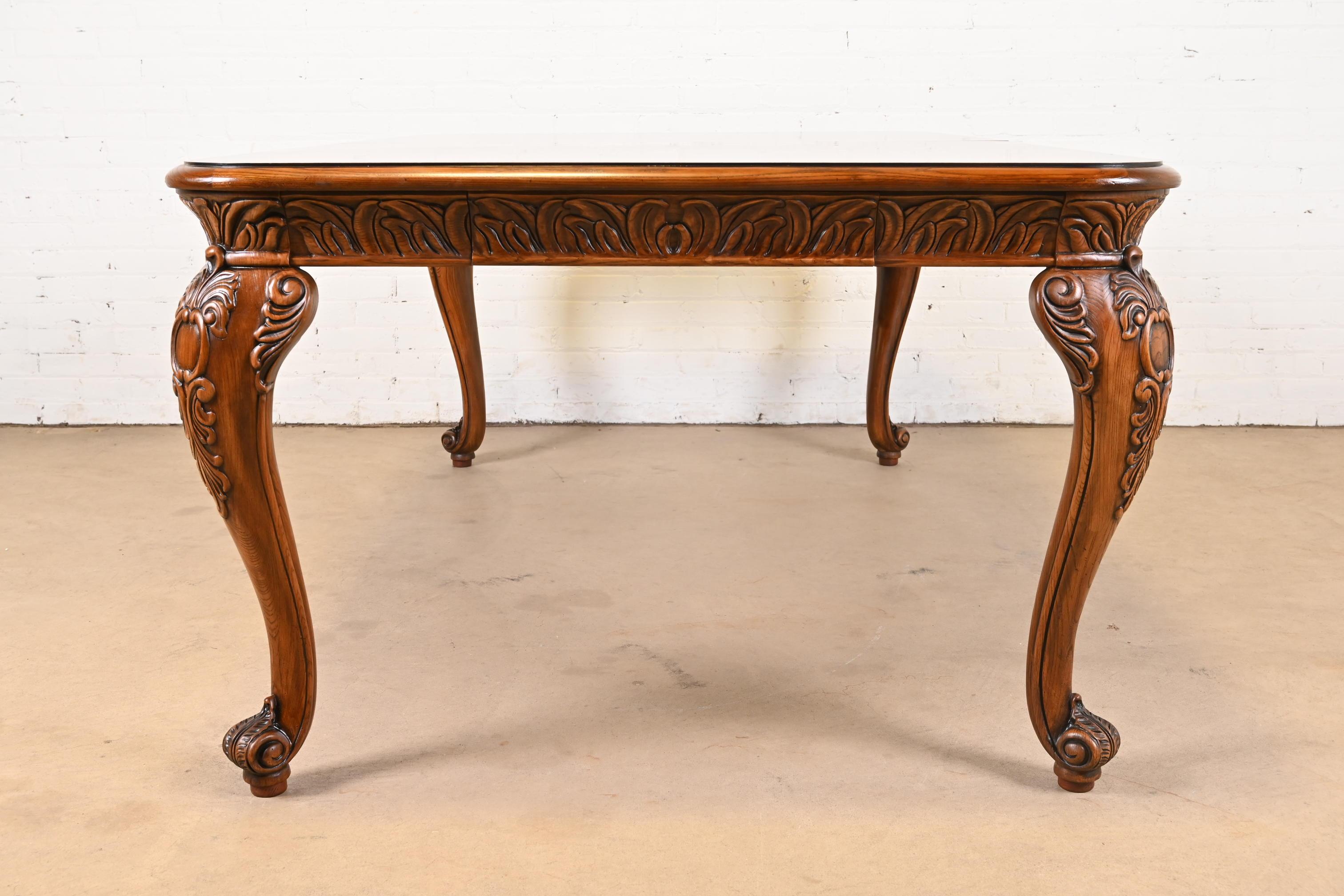 Henredon Italian Baroque Carved Oak and Burl Wood Extension Dining Table For Sale 10