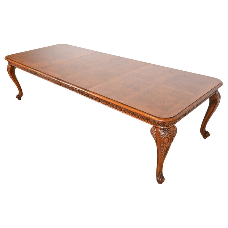 Henredon Italian Baroque Carved Oak and Burl Wood Extension Dining