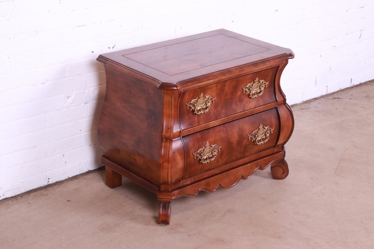 Henredon Italian Louis XV Burl Wood Bombay Form Bedside Chest For