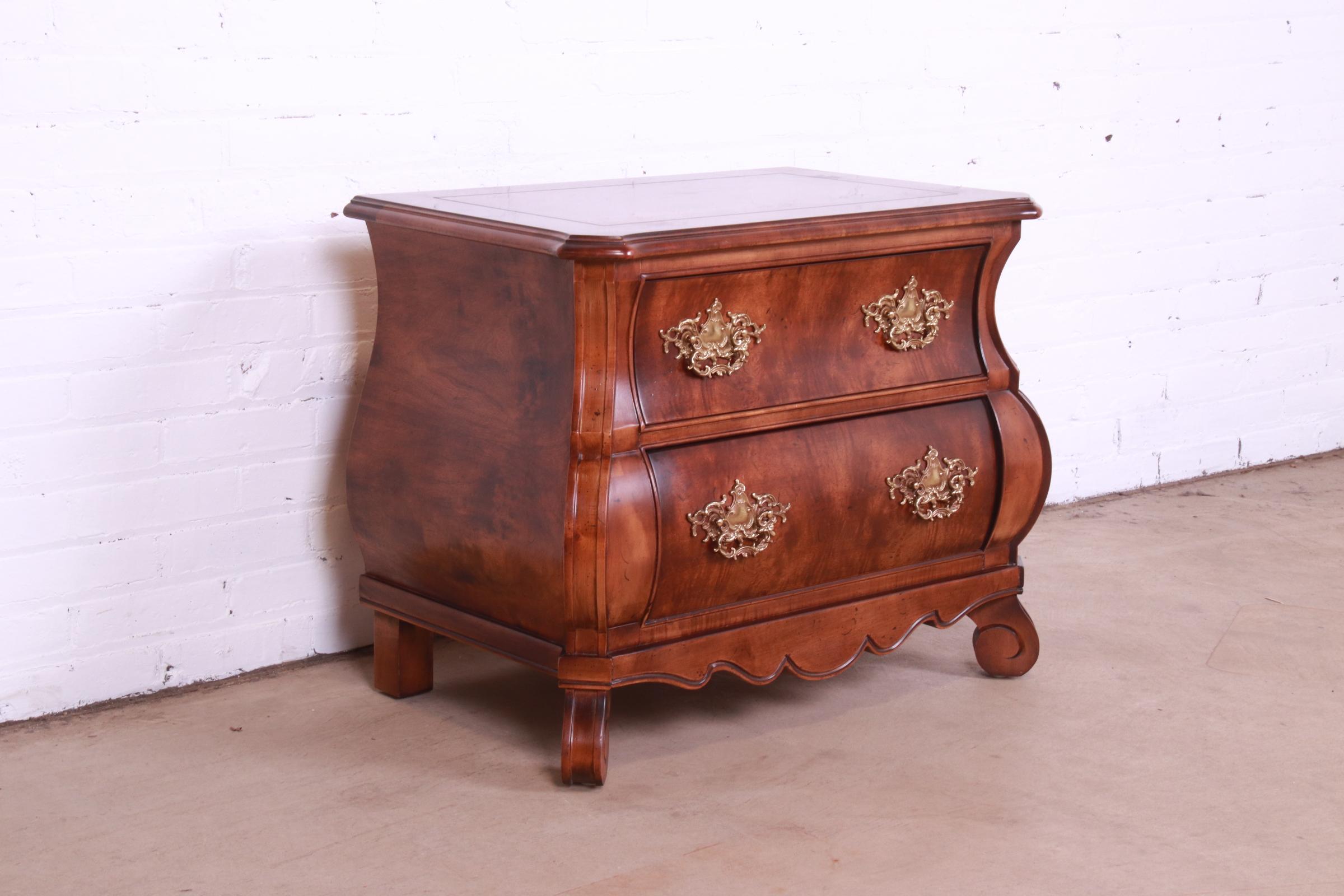 American Henredon Italian Louis XV Burl Wood Bombay Form Bedside Chest For Sale