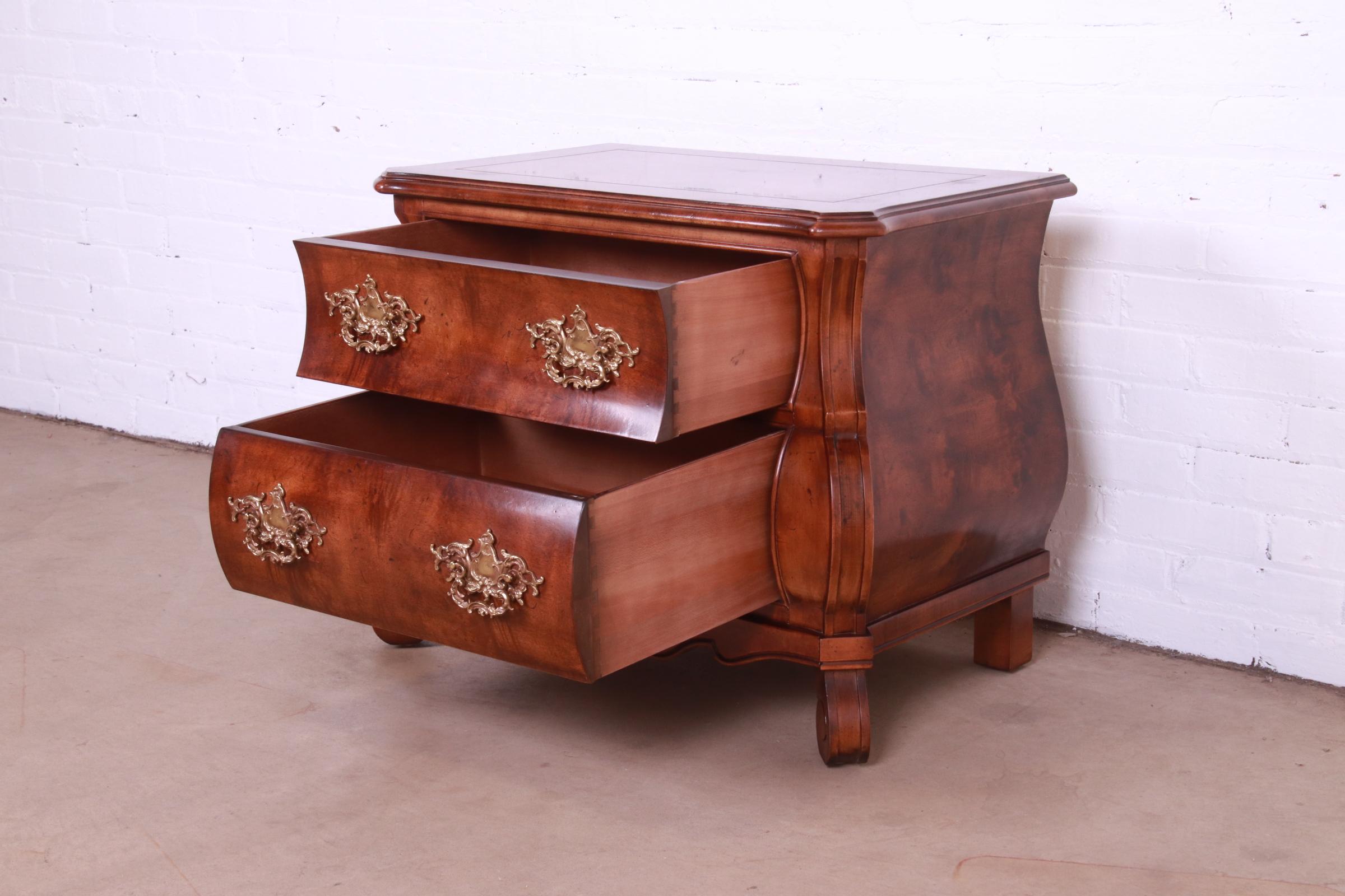 20th Century Henredon Italian Louis XV Burl Wood Bombay Form Bedside Chest For Sale