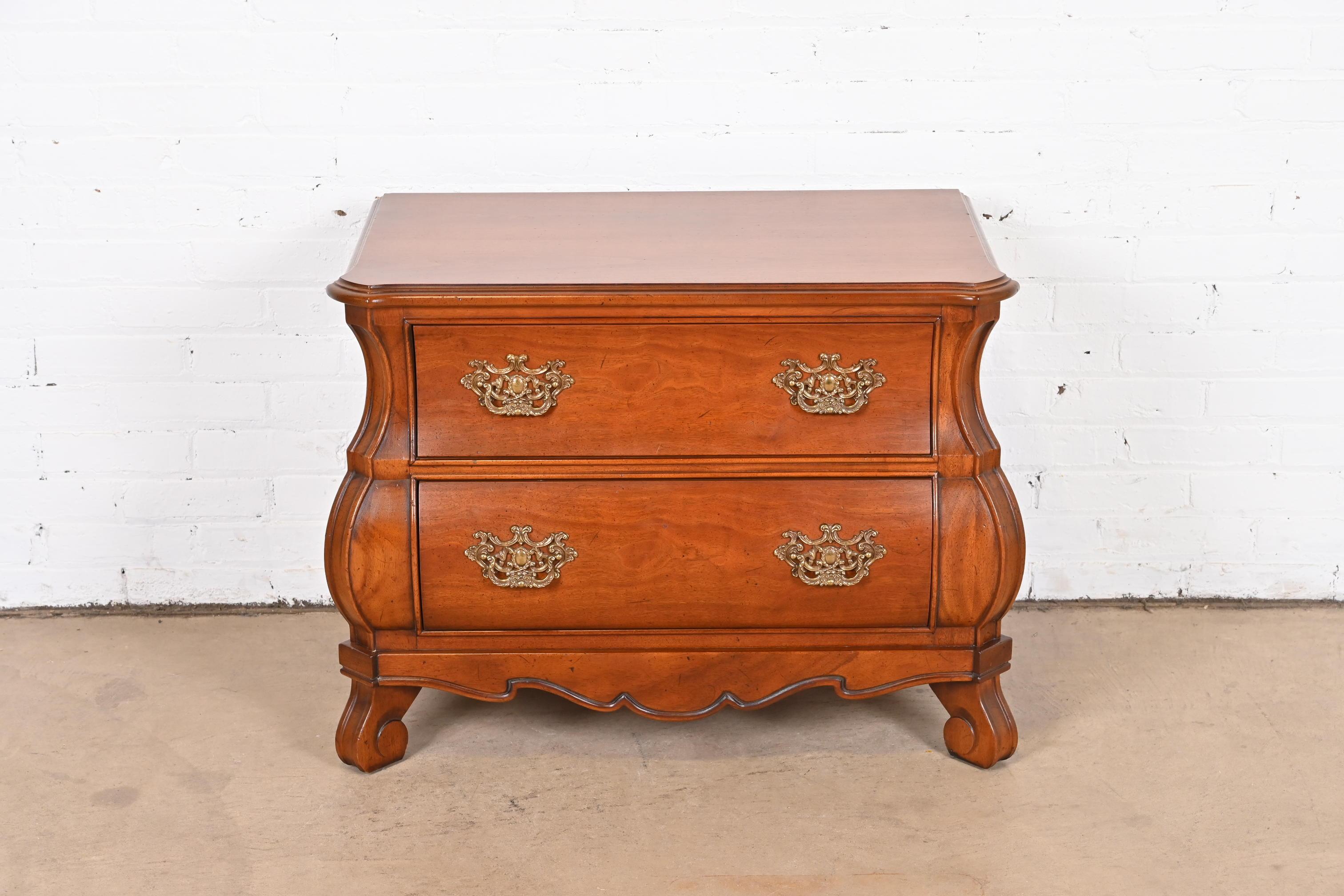 American Henredon Italian Louis XV Cherry Wood Bombay Form Commode or Bedside Chest For Sale