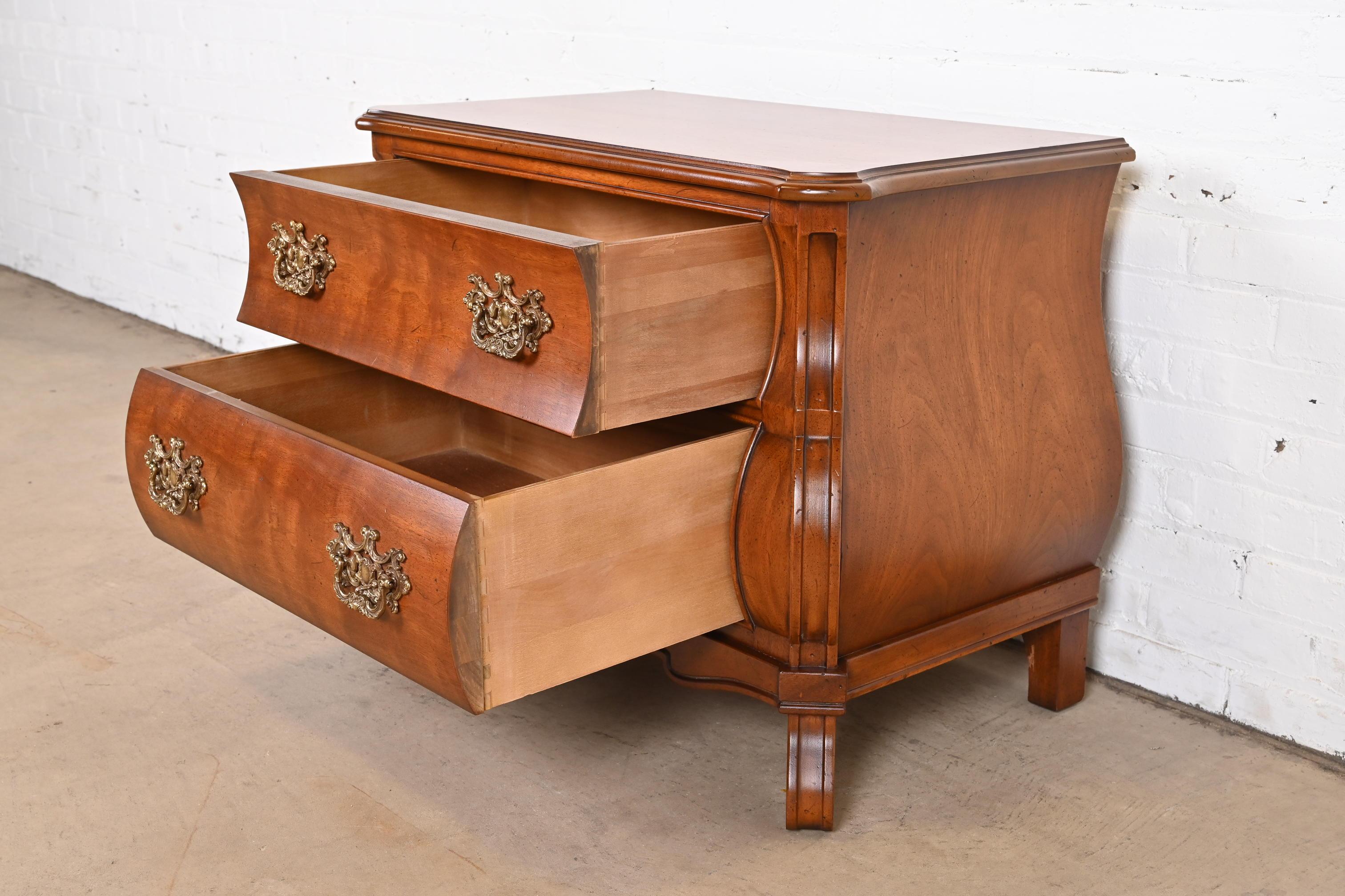 Brass Henredon Italian Louis XV Cherry Wood Bombay Form Commode or Bedside Chest For Sale