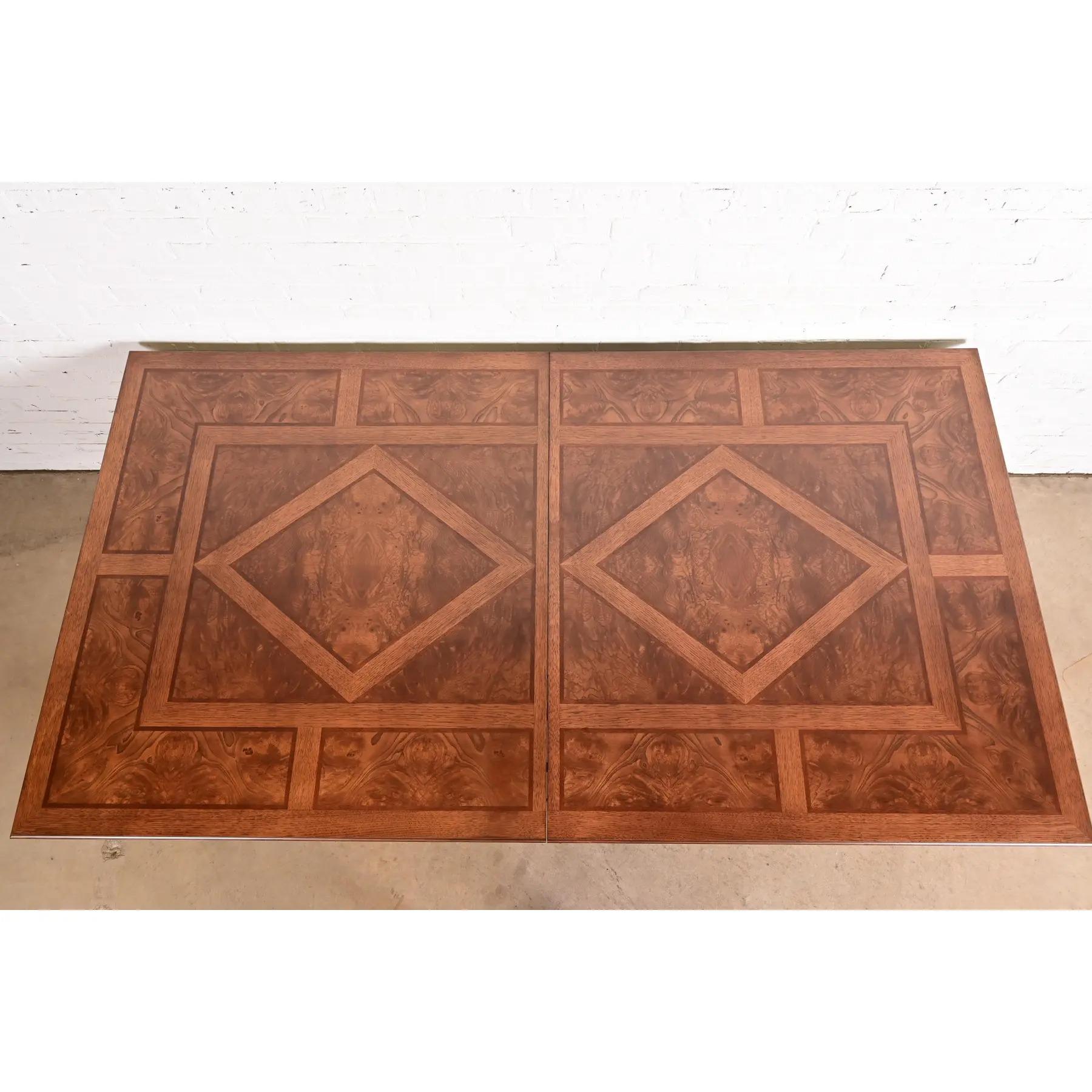 Henredon Italian Louis XVI Carved Oak and Burl Wood Dining Table, Refinished For Sale 5