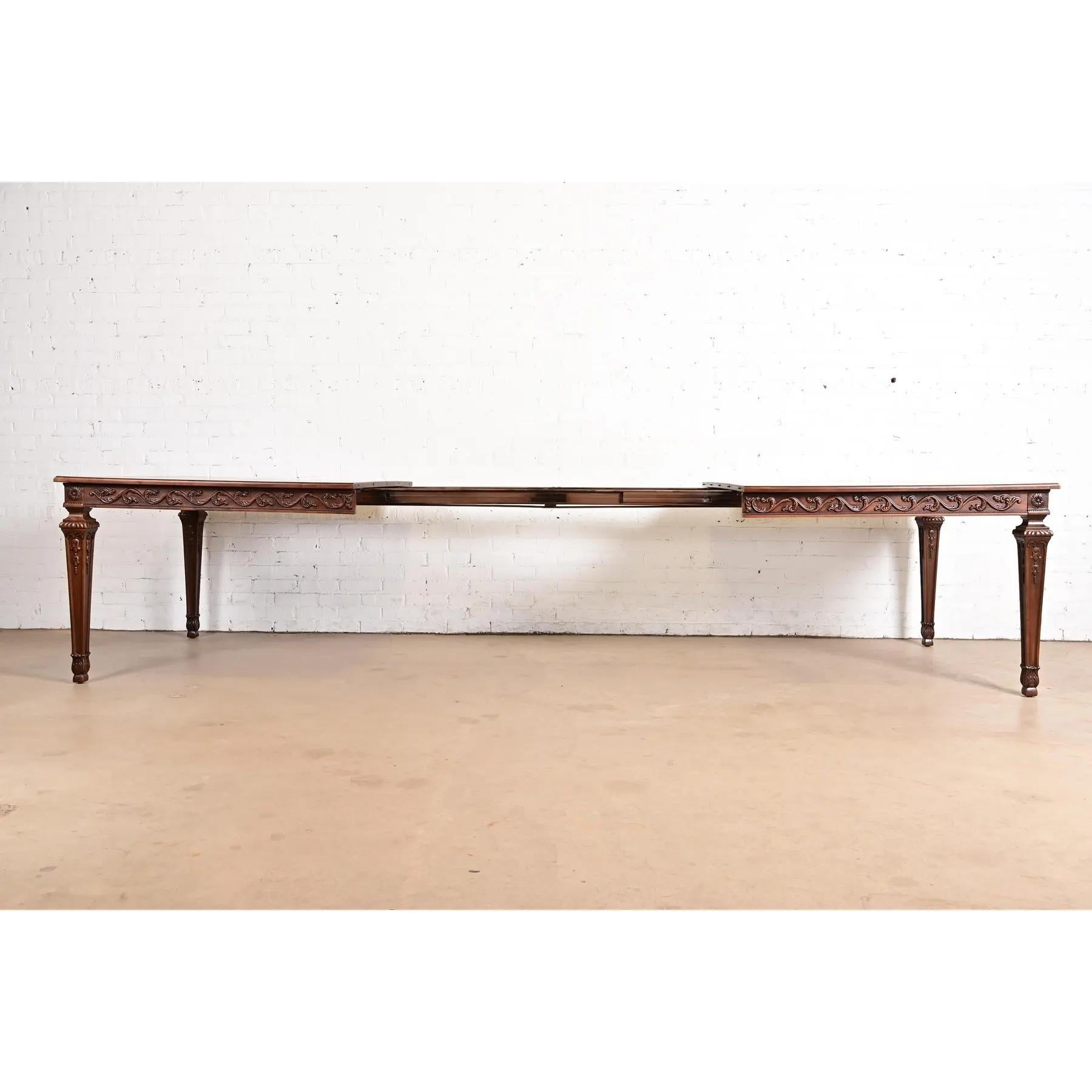 Henredon Italian Louis XVI Carved Oak and Burl Wood Dining Table, Refinished For Sale 2