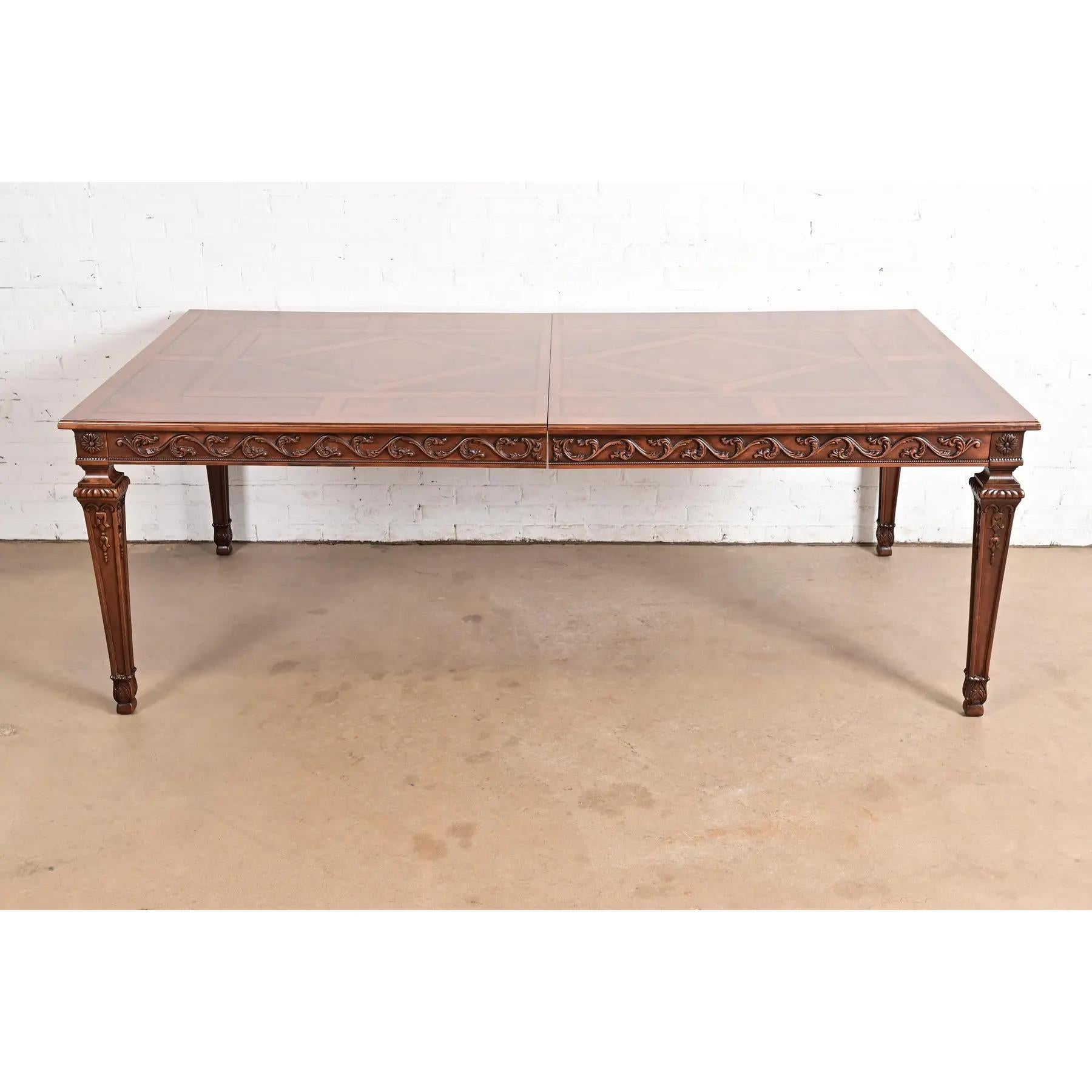 Henredon Italian Louis XVI Carved Oak and Burl Wood Dining Table, Refinished For Sale 3