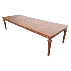 Henredon Italian Louis XVI Carved Oak and Burl Wood Dining Table, Refinished