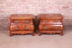 Henredon Italian Provincial Bombay Form Burled Walnut Nightstands, Pair