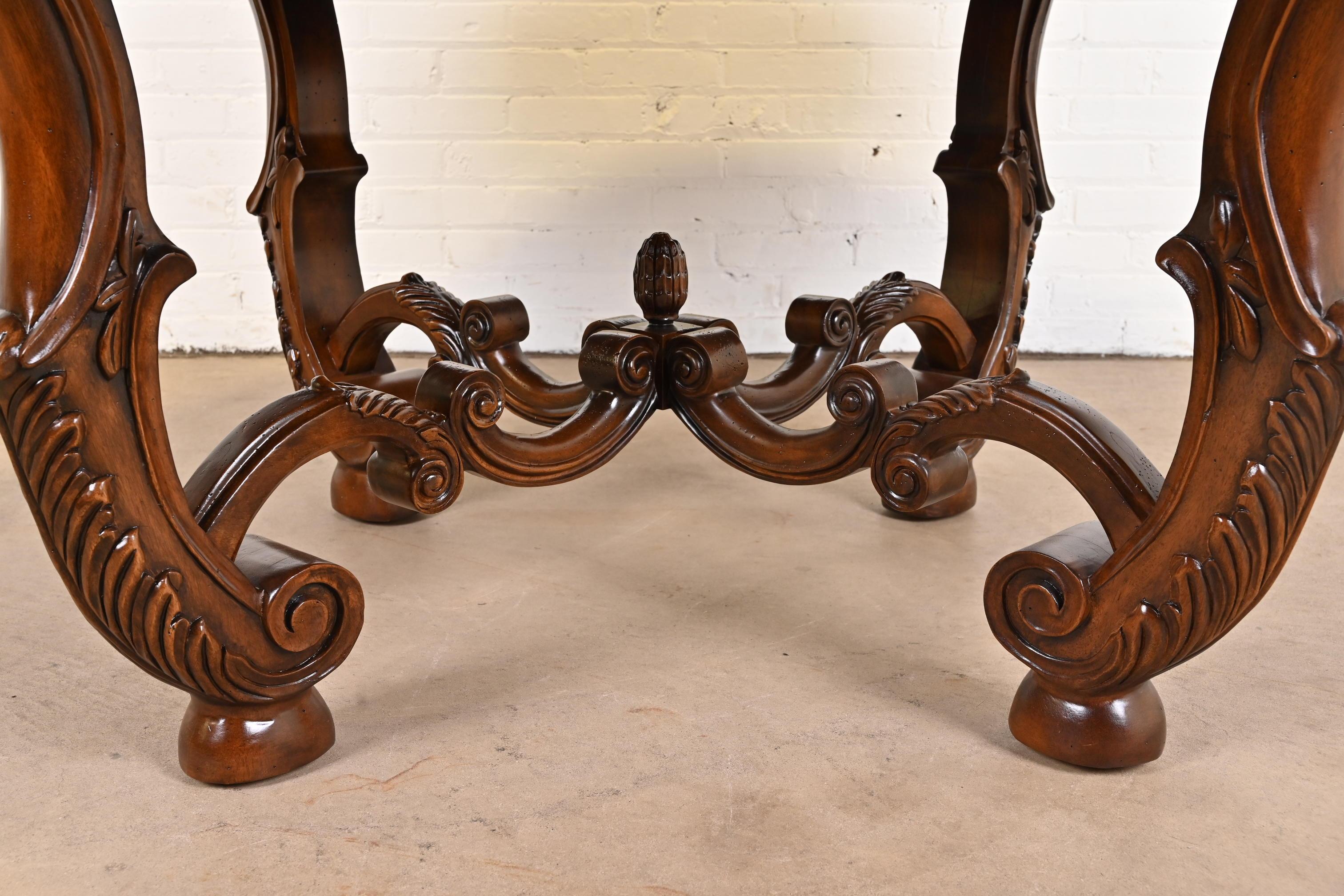 Henredon Italian Provincial Carved Walnut and Burl Wood Pedestal Dining Table For Sale 10