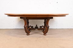 Henredon Italian Provincial Carved Walnut and Burl Wood Pedestal Dining Table