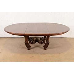 Henredon Italian Provincial Carved Walnut and Burl Wood Pedestal Dining Table