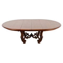 Henredon Italian Provincial Carved Walnut and Burl Wood Pedestal Dining Table