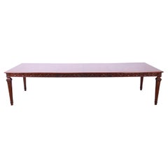 Henredon Italian Provincial Mahogany and Burl Wood Parquetry Top Dining Table