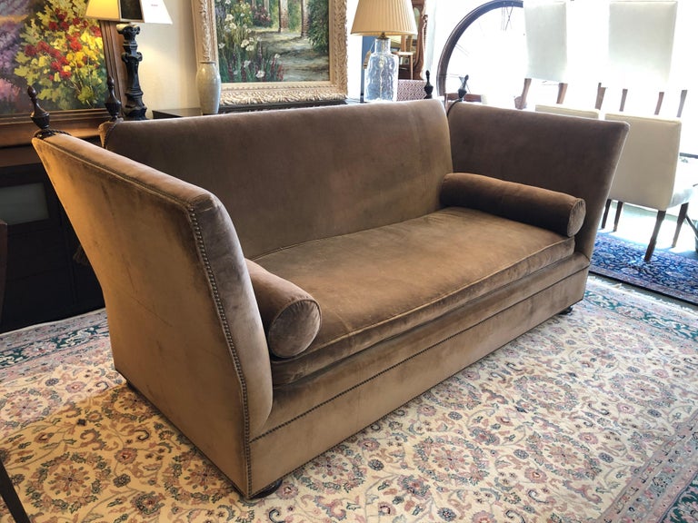 Henredon Knole Cambridge Sofa in Mushroom Velvet For Sale at 1stdibs
