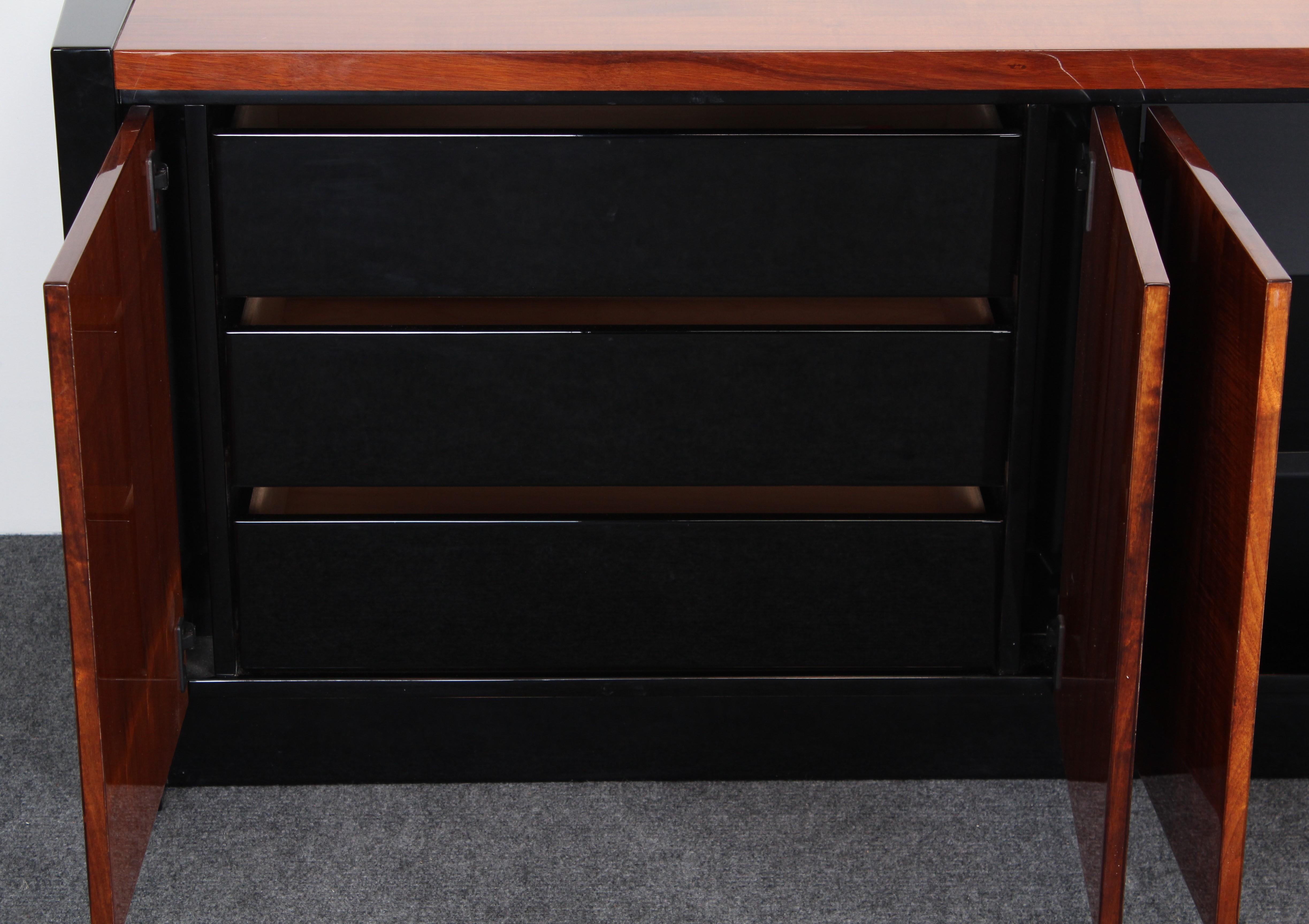 American Henredon Koa Wood and Black Lacquer Credenza